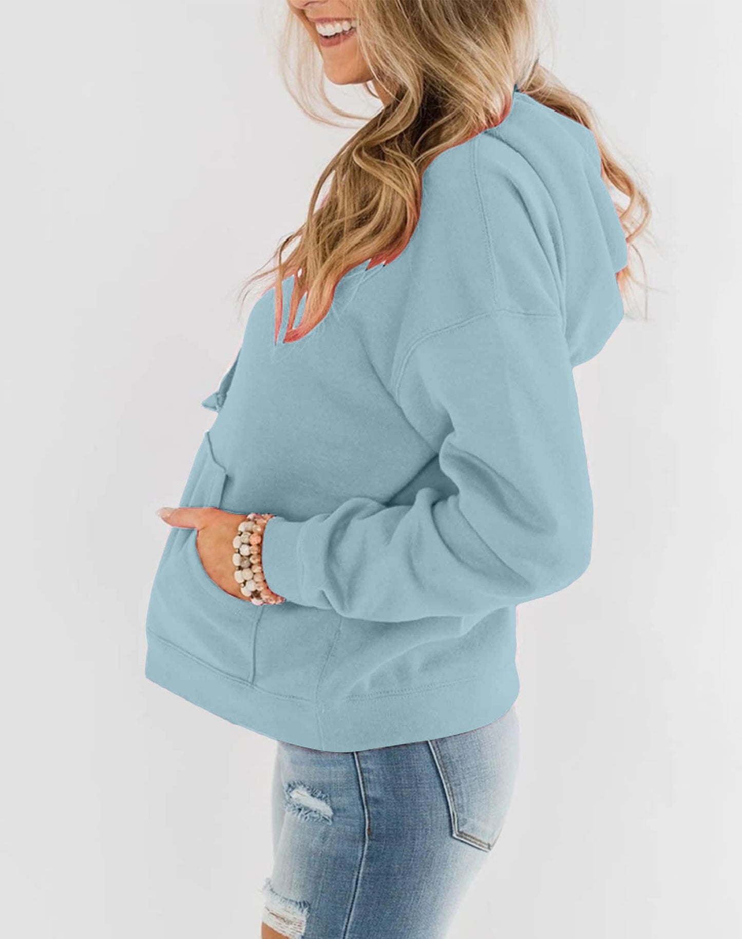 Hoodie Damen Kapuzenpullover Baumwolle Pullover Herbst Langarm Sweatshirt Casual Hoody mit Kapuze Leichter Pulli Oberteile