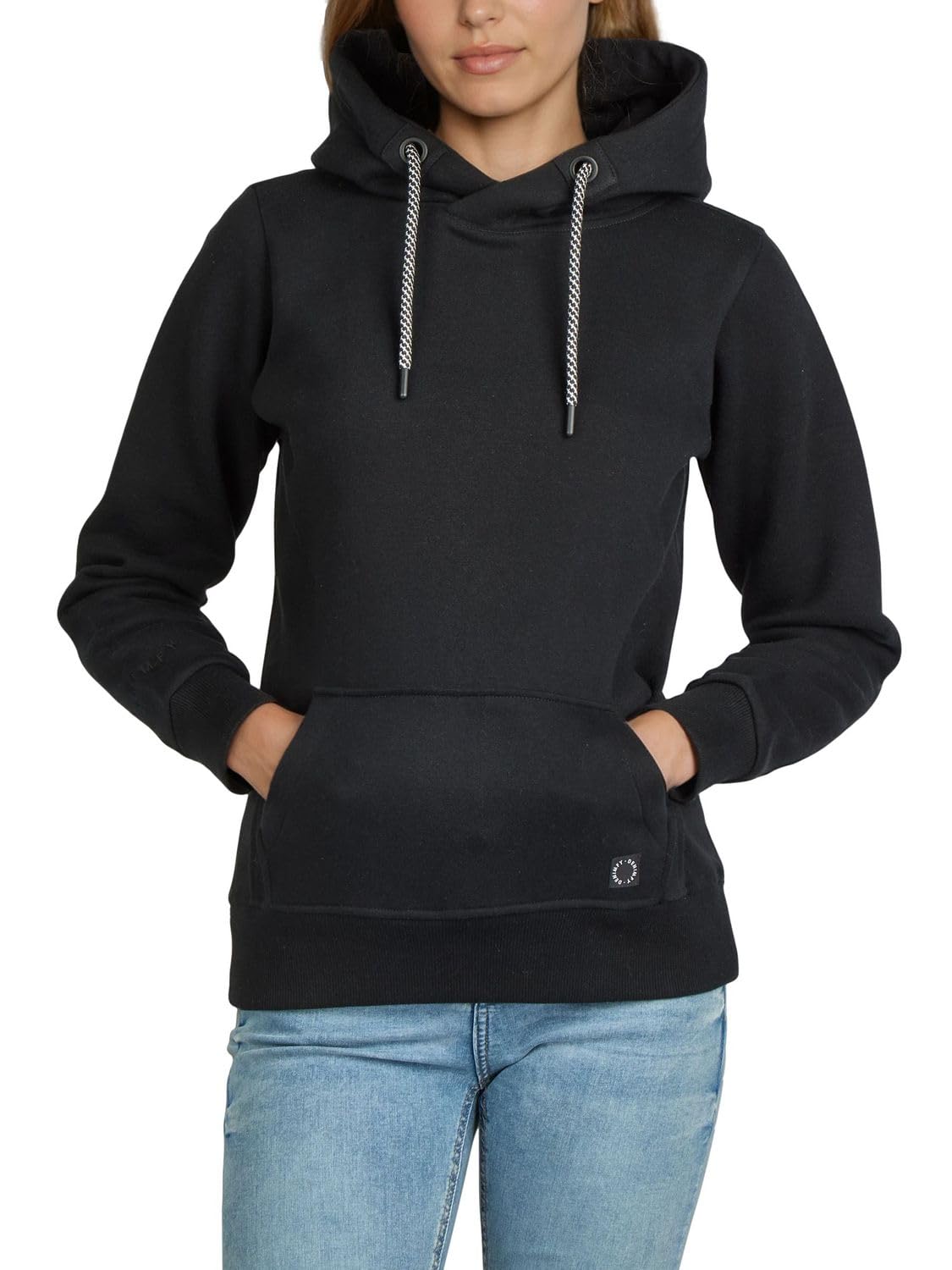 DENIMFY Hoodie Damen Regular Fit DFEmma Kapuzenpullover Pullover Cross-Over Kragen Schwarz Beige Grau Rose Blau Grün S M L XL XXL
