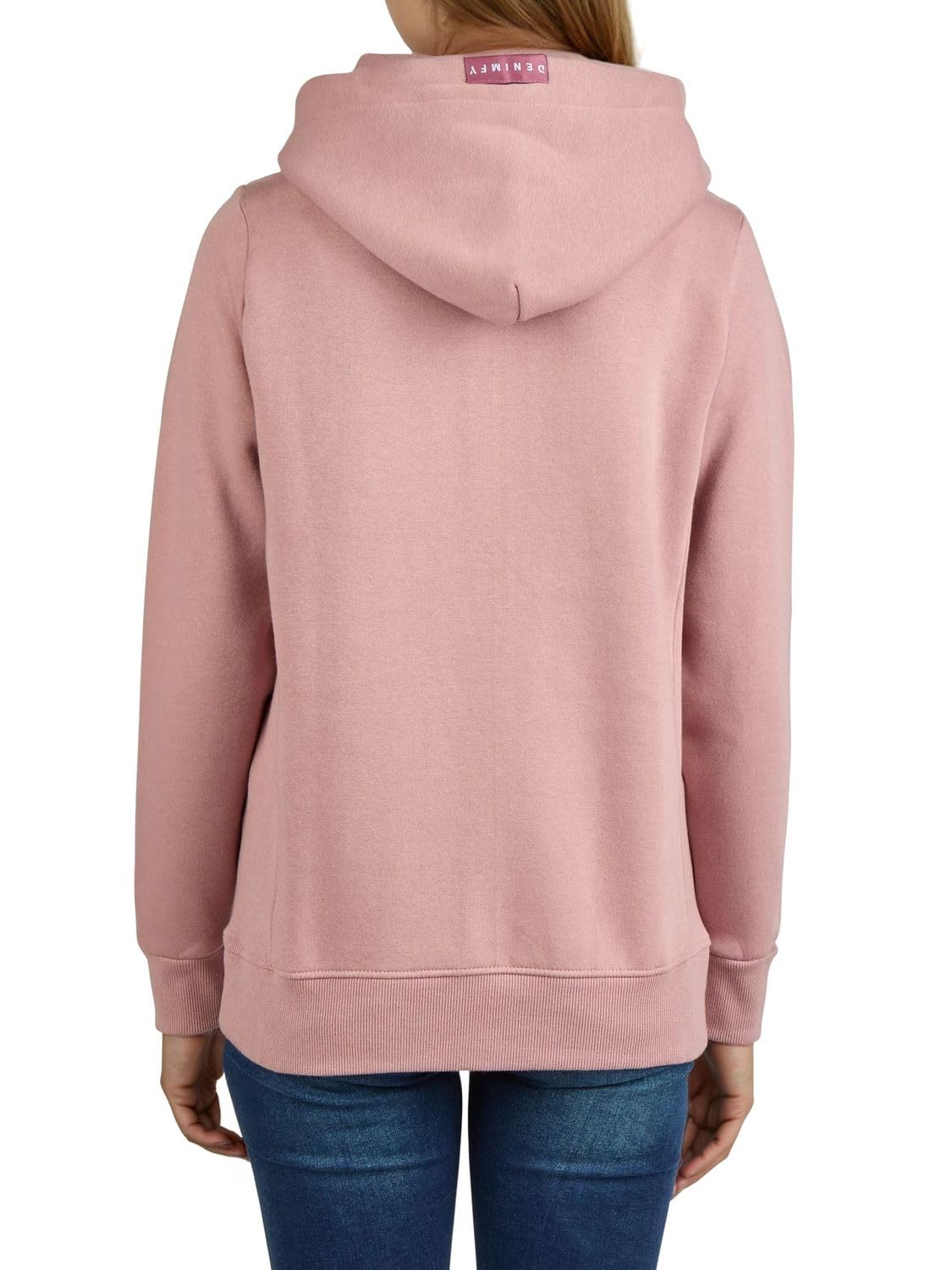 DENIMFY Hoodie Damen Regular Fit DFEmma Kapuzenpullover Pullover Cross-Over Kragen Schwarz Beige Grau Rose Blau Grün S M L XL XXL