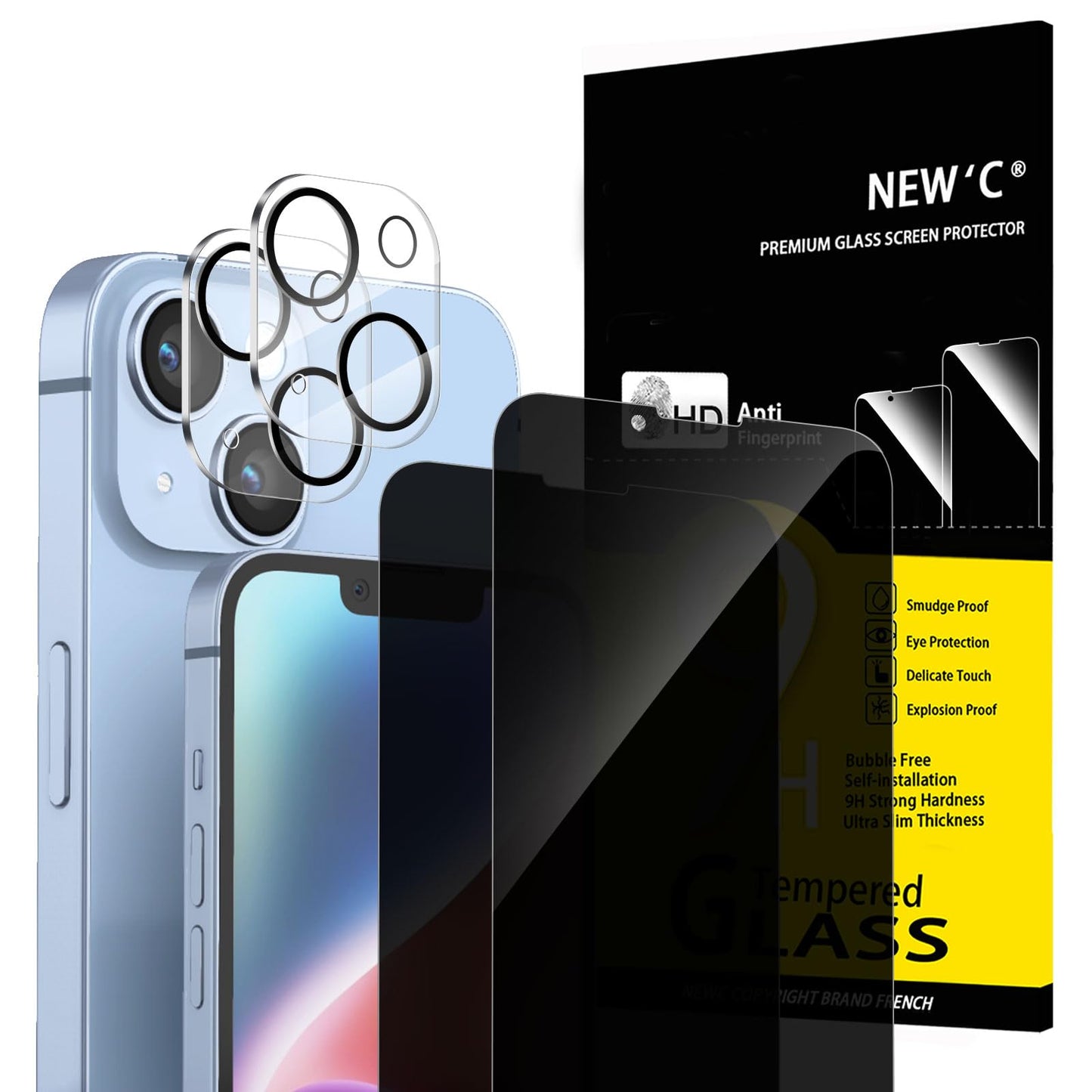 NEW'C für iPhone 16 für Panzerglas 6,1 Zoll (2 Stück) und 2 x Kamera Panzer Schutz für Kameraschutz (2 Stück) -Kratzfest -extrem widerstandsfähig -9H-Härteglas