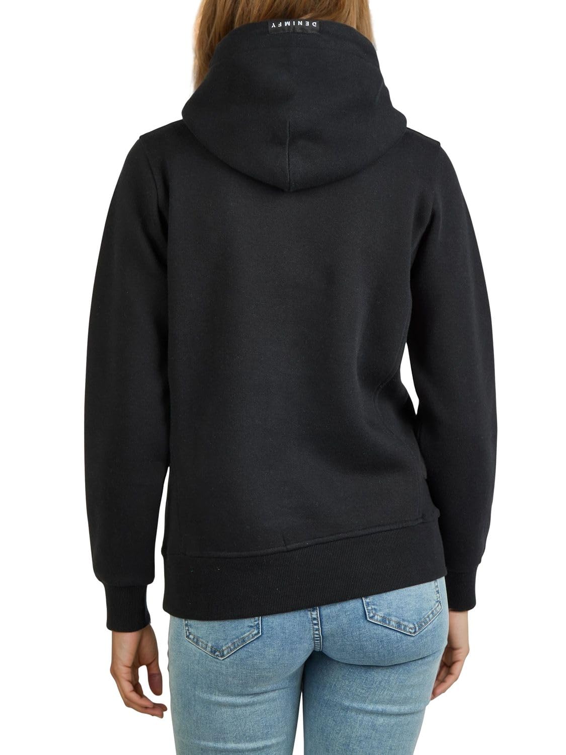 DENIMFY Hoodie Damen Regular Fit DFEmma Kapuzenpullover Pullover Cross-Over Kragen Schwarz Beige Grau Rose Blau Grün S M L XL XXL