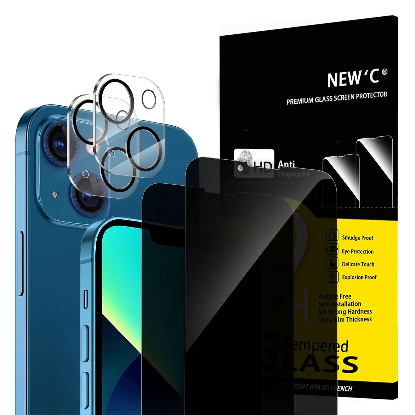 NEW'C für iPhone 16 für Panzerglas 6,1 Zoll (2 Stück) und 2 x Kamera Panzer Schutz für Kameraschutz (2 Stück) -Kratzfest -extrem widerstandsfähig -9H-Härteglas