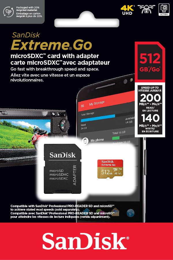 SanDisk Extreme microSDXC UHS-I Speicherkarte 128 GB + Adapter (Für Smartphones, Actionkameras und Drohnen, A2, C10, V30, U3, 190 MB/s Übertragung, RescuePRO Deluxe)