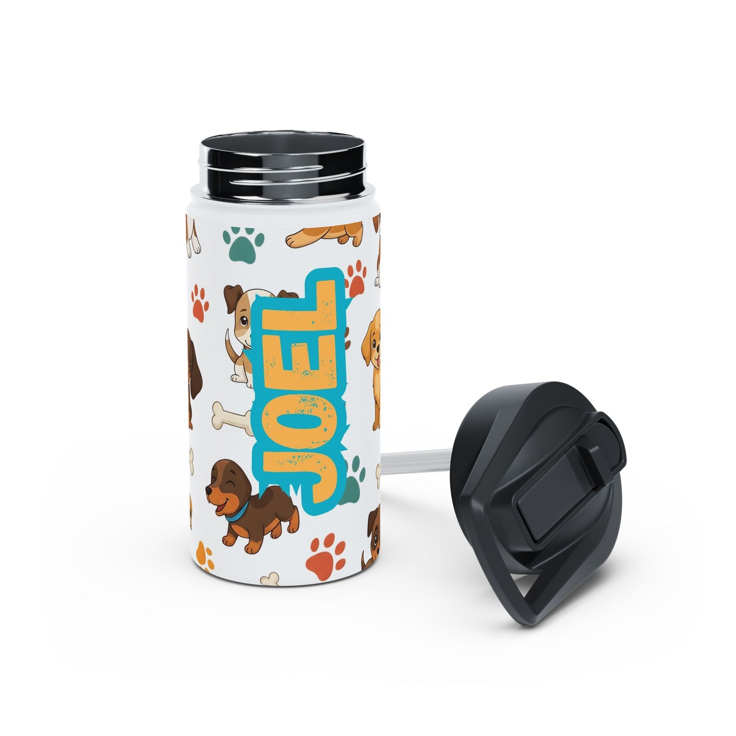 Pandarino Personalisierte Wasserflasche mit Hundemotiv, Personalisiertes Geschenk für Tierliebhaber, Trinkflasche für Kinder, Accessoire für Hundebesitzer, Süßes Tierdesign