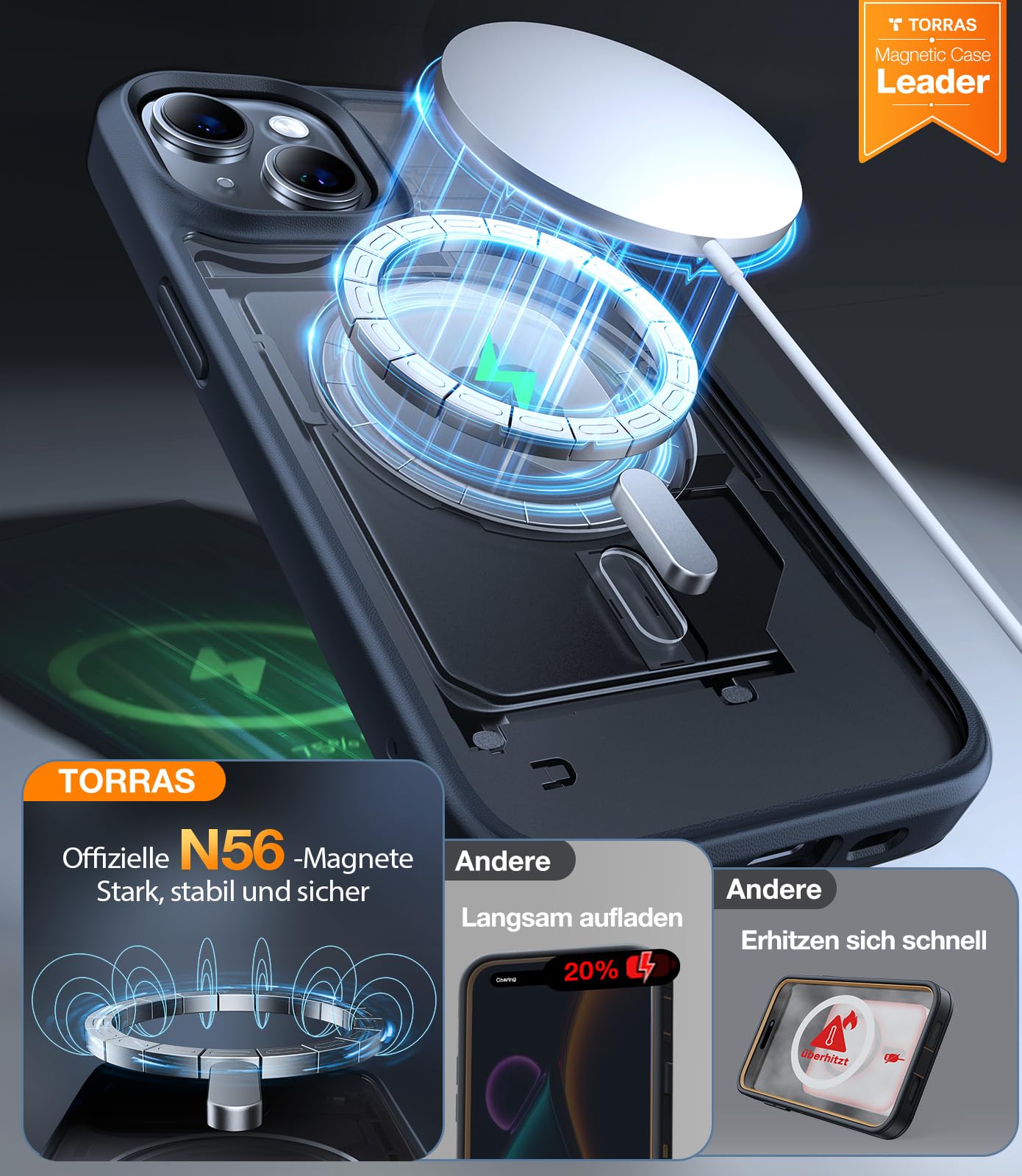 TORRAS Guardian-Mag für iPhone 17 Pro Hülle für MagSafe (Zertifizierte Militärschutz und Magnetkraft) Handyhülle iPhone 17 Pro Case Extrem Haltbarkeit Hülle Stoßfest Kratzfest Cover, Matt Blau