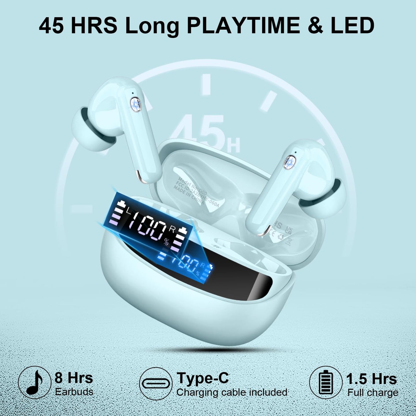 Bluetooth Kopfhörer, 2026 Kopfhörer Kabellos Bluetooth 5.4, 50 Std Spielzeit In Ear Kopfhörer HiFi Stereo mit 4 ENC Noise Cancelling Mics, IP7 Wasserdicht Kabellose Kopfhörer, Ohrhörer mit LED-Anzeige