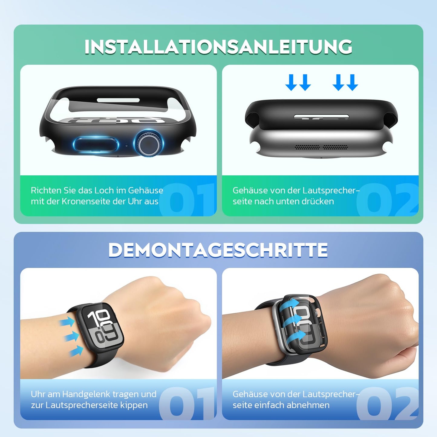 Misxi 2 Stück Harte PC Schutzhülle mit Gehärtetem Displayschutz für Apple Watch Series 11 (2025) Series 10 46mm, Ultra-dünne Anti-Fall Kratzfeste Abdeckung Schutz für iWatch, Mattschwarz