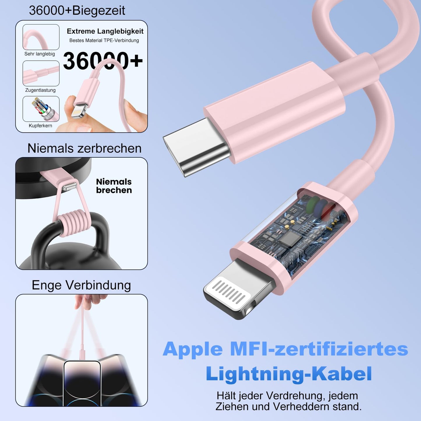 iPhone Ladekabel, [MFi-Zertifiziert] 2er Pack 25W iPhone Ladegerät Apple Ladekabel 2M, USBC Schnellladegerät mit USB C auf Lightning Kabel für i Phone 14 13 12 11 Pro Max XS XR X 8 7 6 Plus 5 iPad