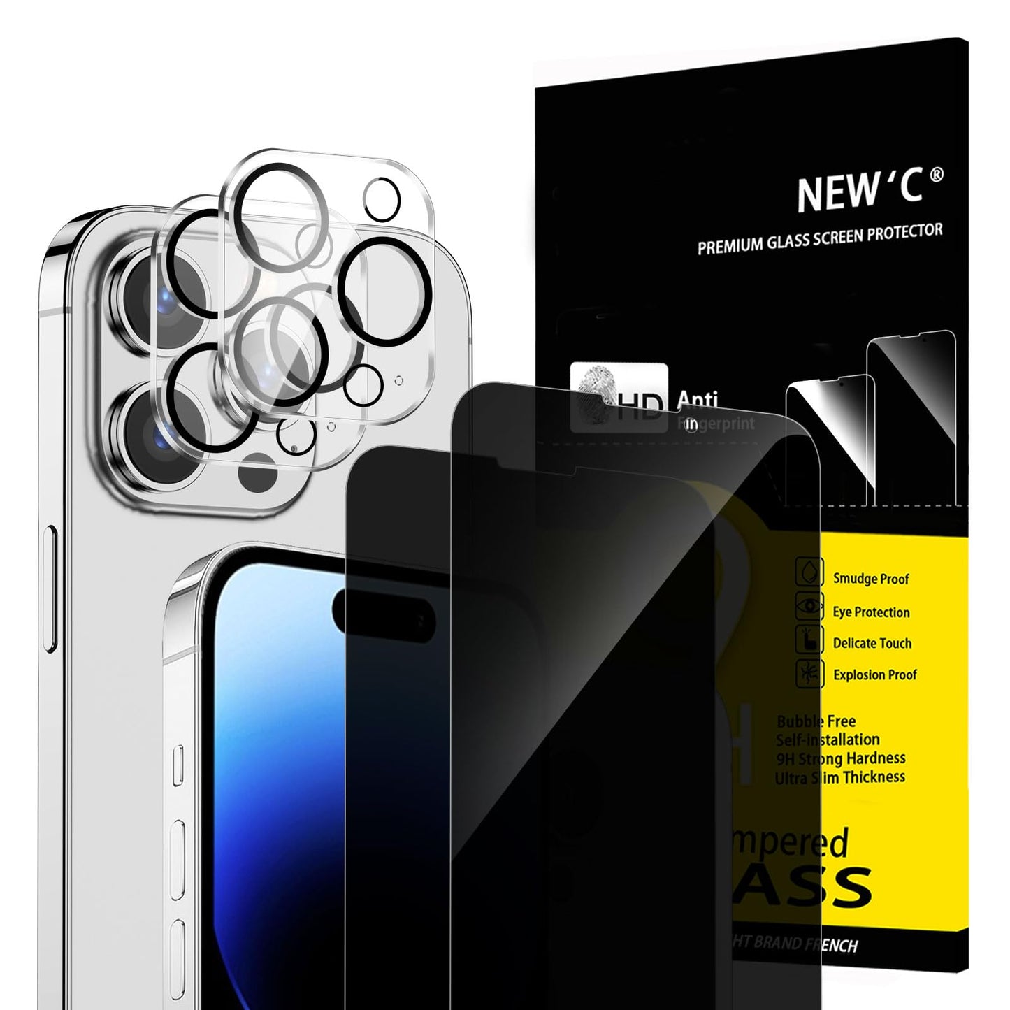 NEW'C für iPhone 16 für Panzerglas 6,1 Zoll (2 Stück) und 2 x Kamera Panzer Schutz für Kameraschutz (2 Stück) -Kratzfest -extrem widerstandsfähig -9H-Härteglas
