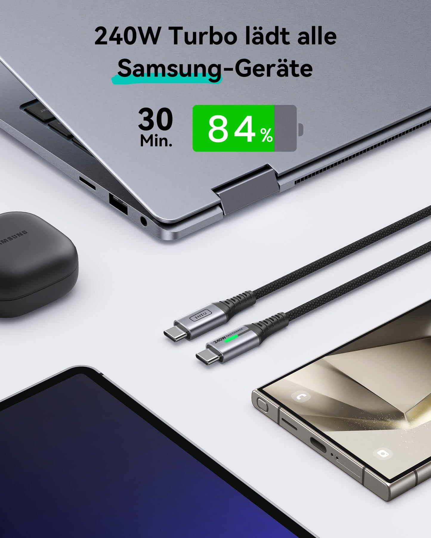 INIU 240W USB C Kabel, [2Pack 2m] PD Schnellladekabel USB C auf USB C, Nylon Geflochten Ladekabel USBC Ladegerät für iPhone 17 16 15 Pro Max Samsung Galaxy S25 S24 Ultra Pixel 9 iPad Pro MacBook Air