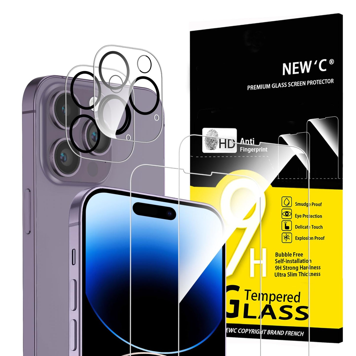 NEW'C für iPhone 16 für Panzerglas 6,1 Zoll (2 Stück) und 2 x Kamera Panzer Schutz für Kameraschutz (2 Stück) -Kratzfest -extrem widerstandsfähig -9H-Härteglas