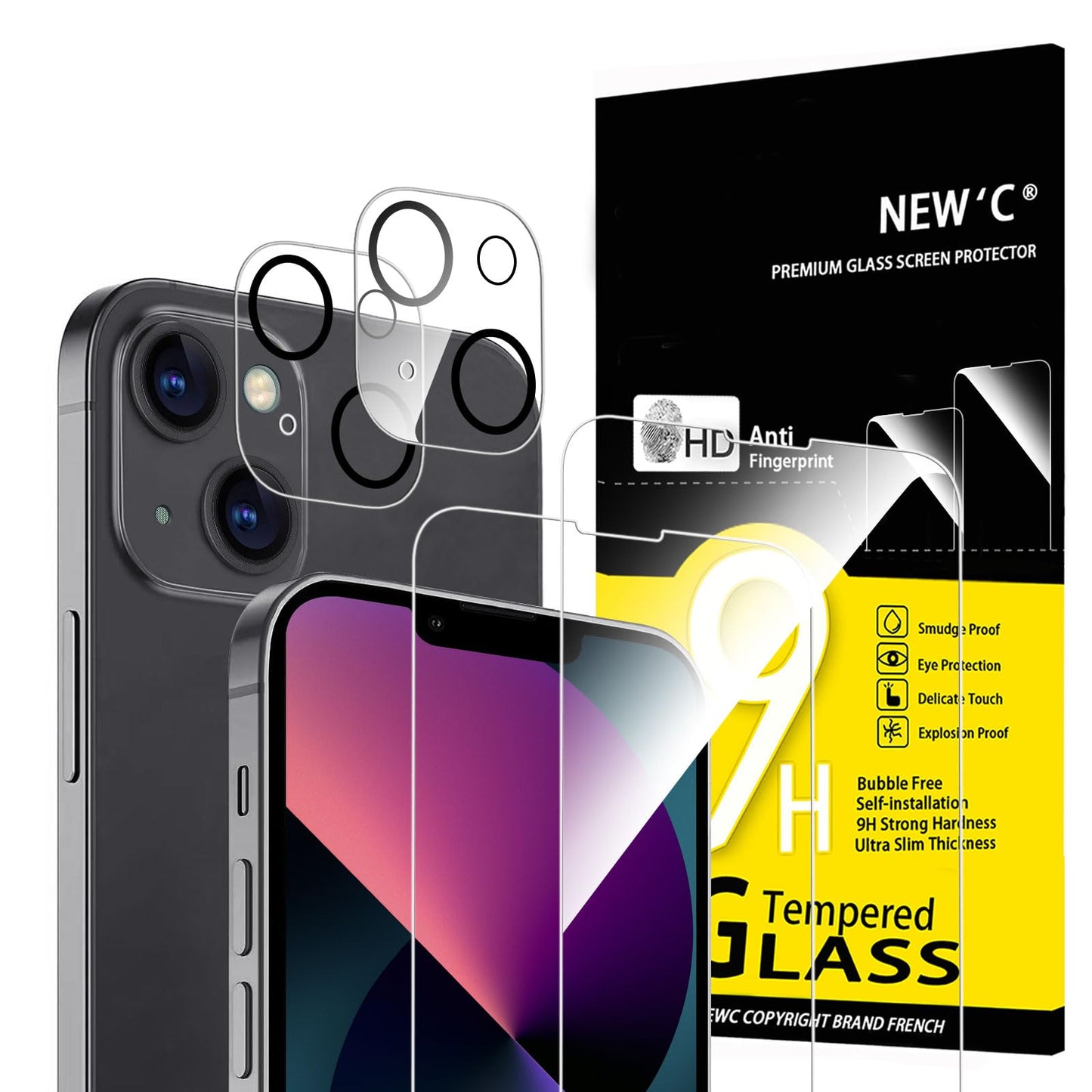NEW'C für iPhone 16 für Panzerglas 6,1 Zoll (2 Stück) und 2 x Kamera Panzer Schutz für Kameraschutz (2 Stück) -Kratzfest -extrem widerstandsfähig -9H-Härteglas