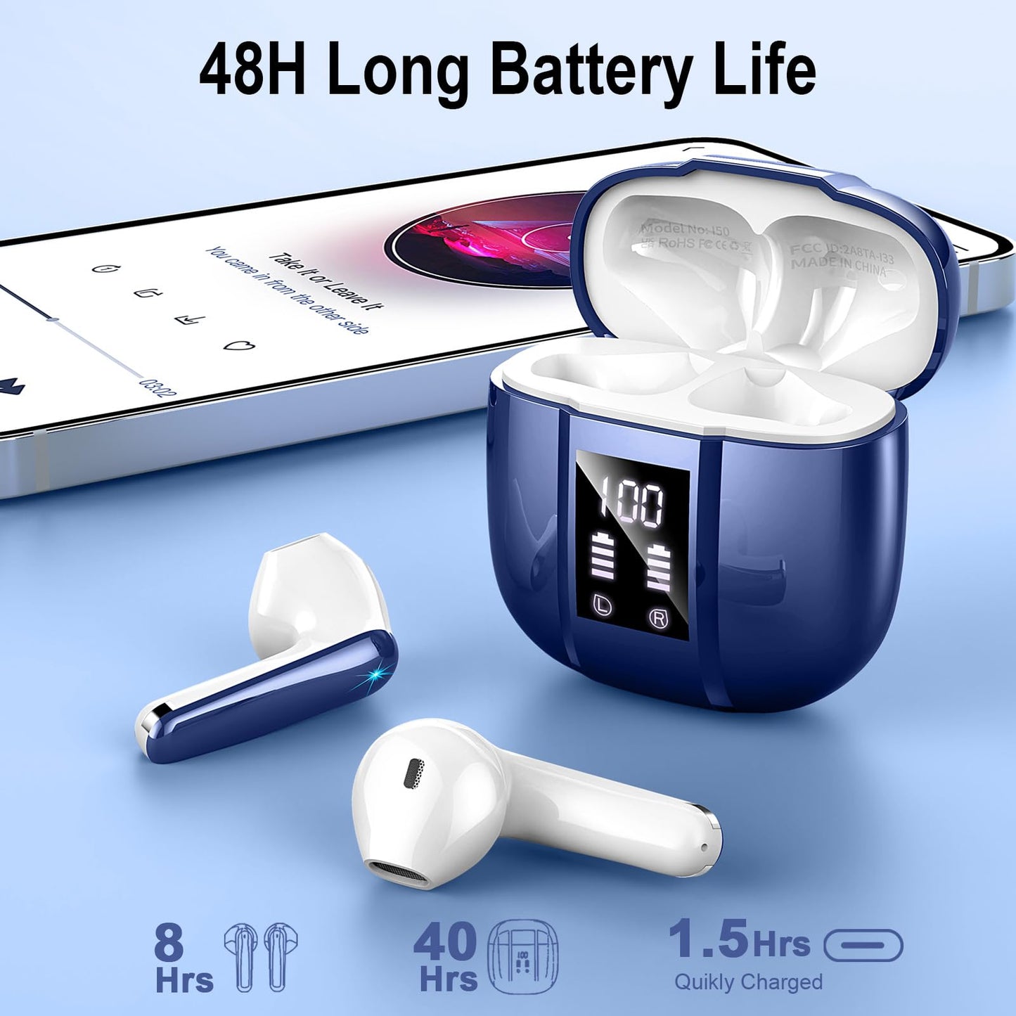 Bluetooth Kopfhörer, 2026 Kopfhörer Kabellos Bluetooth 5.4, 50 Std Spielzeit In Ear Kopfhörer HiFi Stereo mit 4 ENC Noise Cancelling Mics, IP7 Wasserdicht Kabellose Kopfhörer, Ohrhörer mit LED-Anzeige
