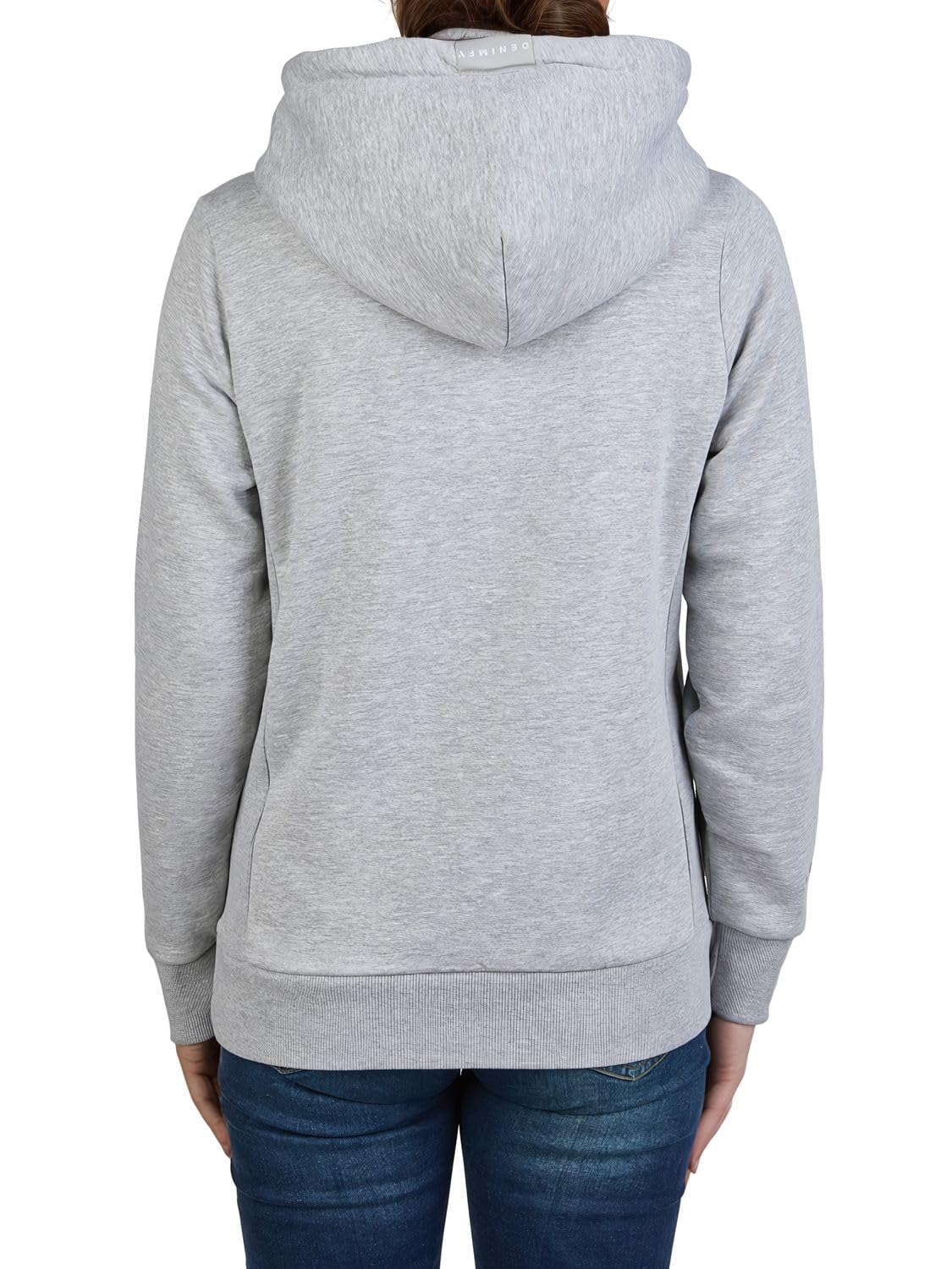 DENIMFY Hoodie Damen Regular Fit DFEmma Kapuzenpullover Pullover Cross-Over Kragen Schwarz Beige Grau Rose Blau Grün S M L XL XXL