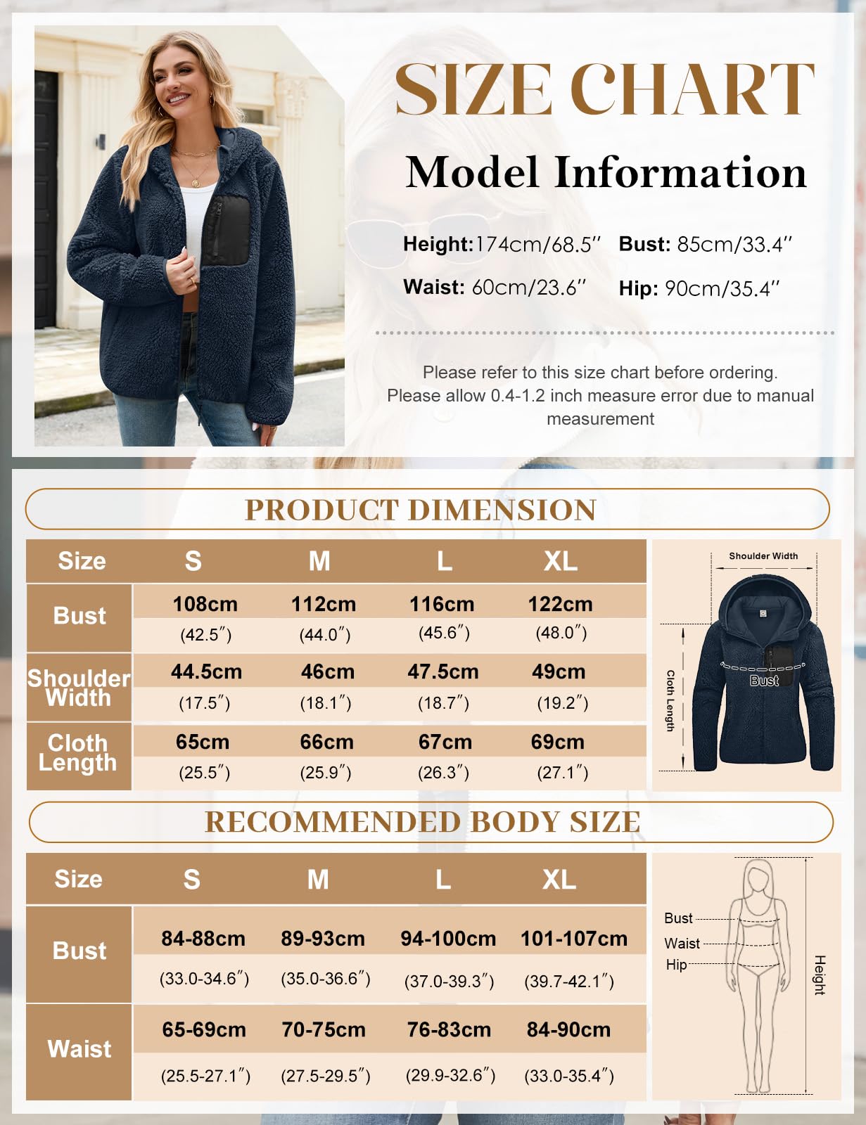 Tuopuda Teddyfell Jacke Damen Herbstjacke Fleecejacke Warme Fleecemantel Damen Kapuzenpullover Zipper Hoodie Plüschjacke mit Taschen