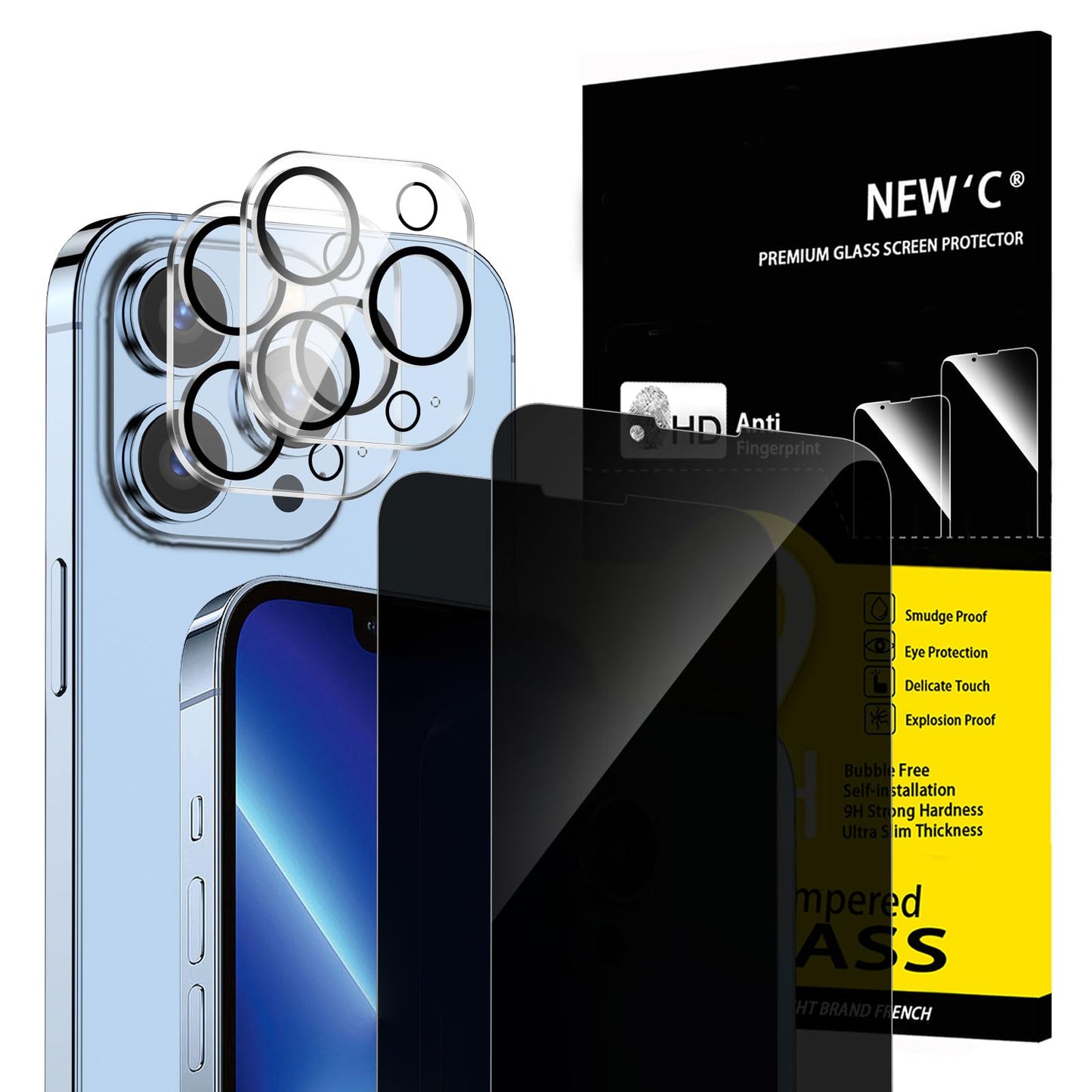 NEW'C für iPhone 16 für Panzerglas 6,1 Zoll (2 Stück) und 2 x Kamera Panzer Schutz für Kameraschutz (2 Stück) -Kratzfest -extrem widerstandsfähig -9H-Härteglas
