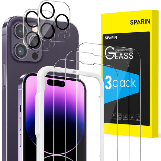 SPARIN für iPhone 17 Pro 6.3 Zoll 2025 Panzer Schutz Glas, 3 Stück Schutzfolie und 3 Stück Kameraschutz mit Montage Rahmen, 9H Härte, Anti-Bläschen,HD-Klar