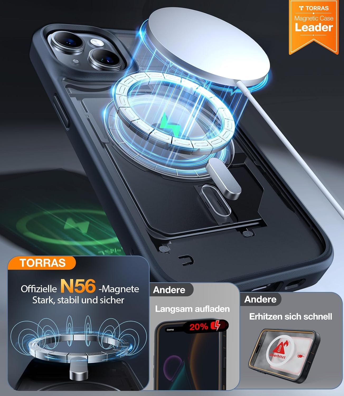 TORRAS Guardian-Mag für iPhone 17 Pro Hülle für MagSafe (Zertifizierte Militärschutz und Magnetkraft) Handyhülle iPhone 17 Pro Case Extrem Haltbarkeit Hülle Stoßfest Kratzfest Cover, Matt Blau