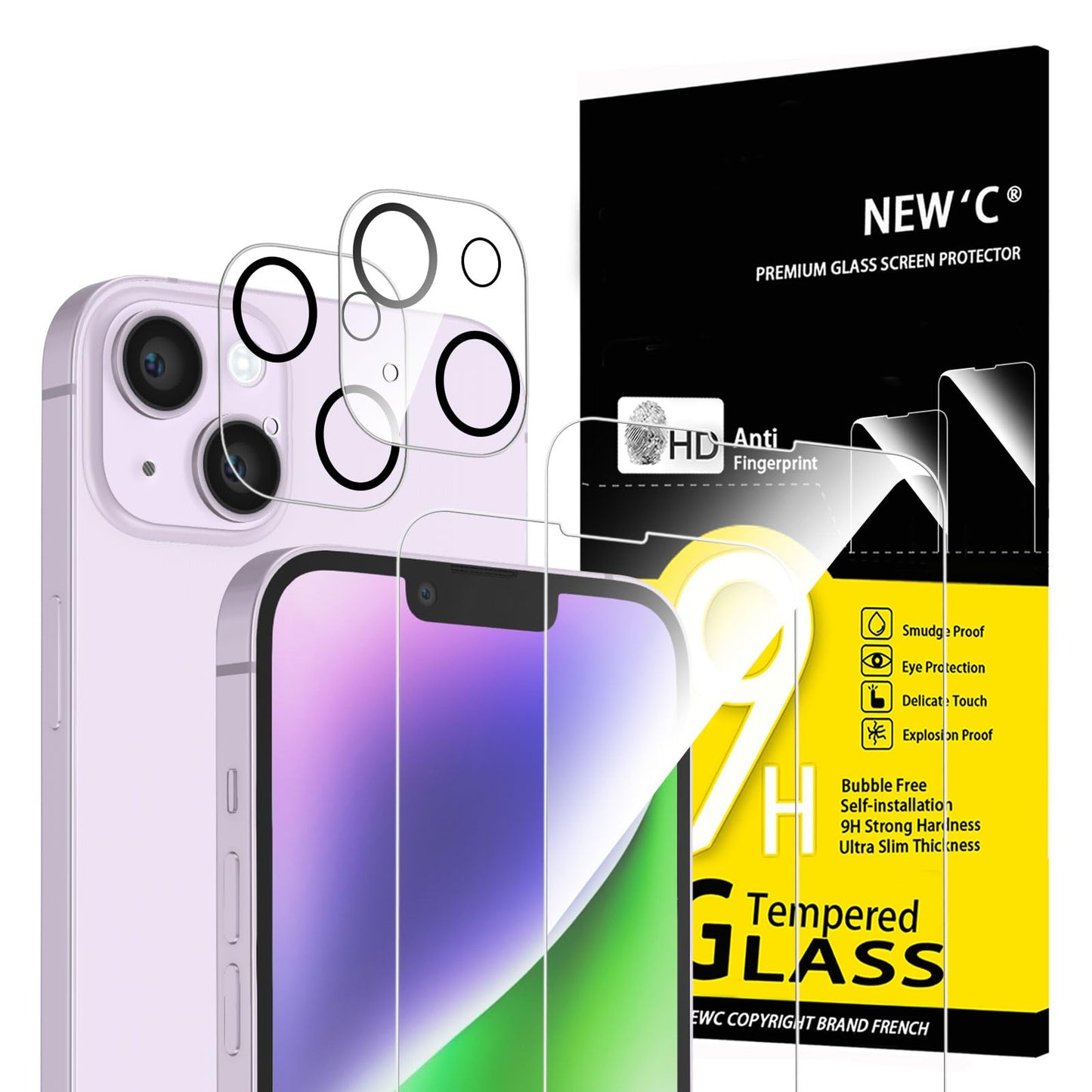 NEW'C für iPhone 16 für Panzerglas 6,1 Zoll (2 Stück) und 2 x Kamera Panzer Schutz für Kameraschutz (2 Stück) -Kratzfest -extrem widerstandsfähig -9H-Härteglas