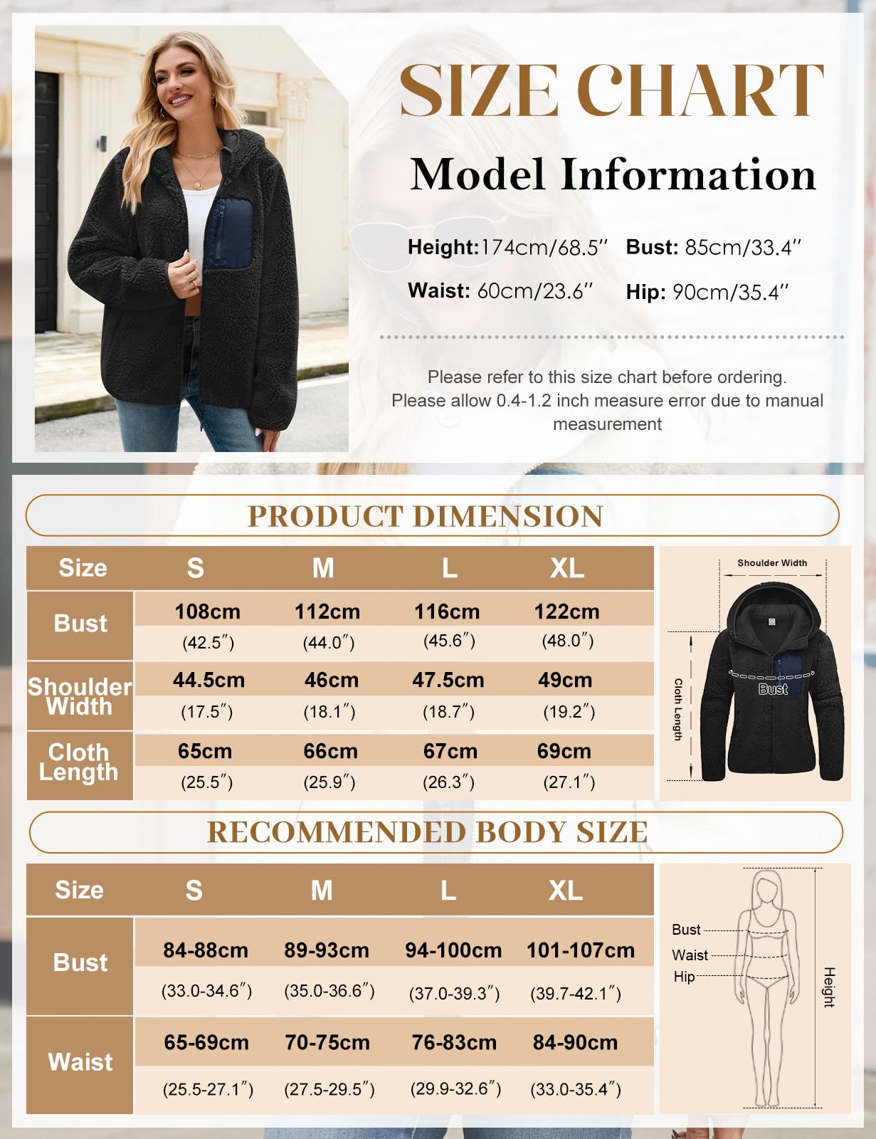 Fleece Jacket Women's Winter Teddy Jacket with Hood Teddy Fleece Hoodie Warm Autumn Jacket Winter Jacket Sherpa Women's Jackets Zip Hoodie Coat Outdoor Plush Jacket with Pockets