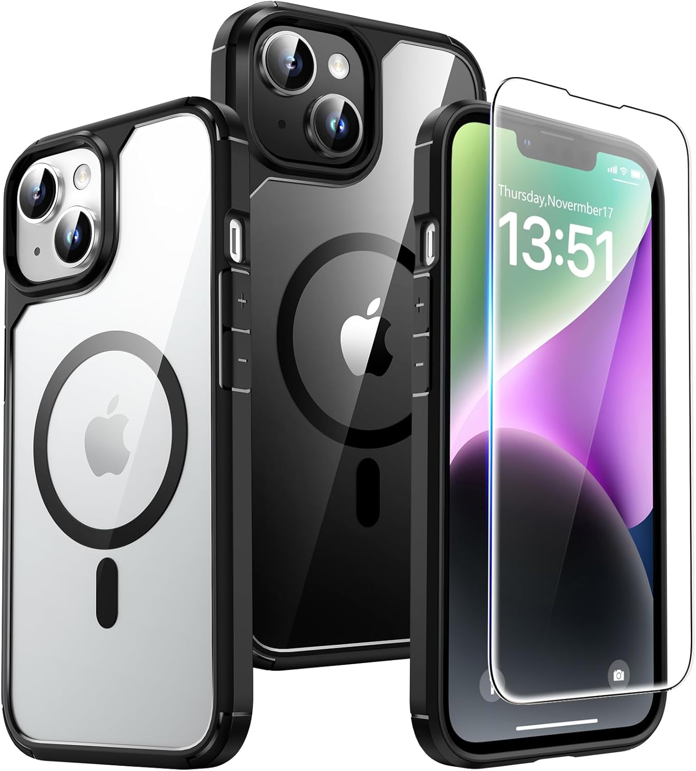 TAURI für iPhone 17 Hülle 6,3" mit Panzer Schutz Glas Folie, Kompatibel mit MagSafe, Schutz nach Militärstandard, [Anti-Vergilbung] Stoßfest Transparent Magnetisch Handyhülle - Durchsichtig
