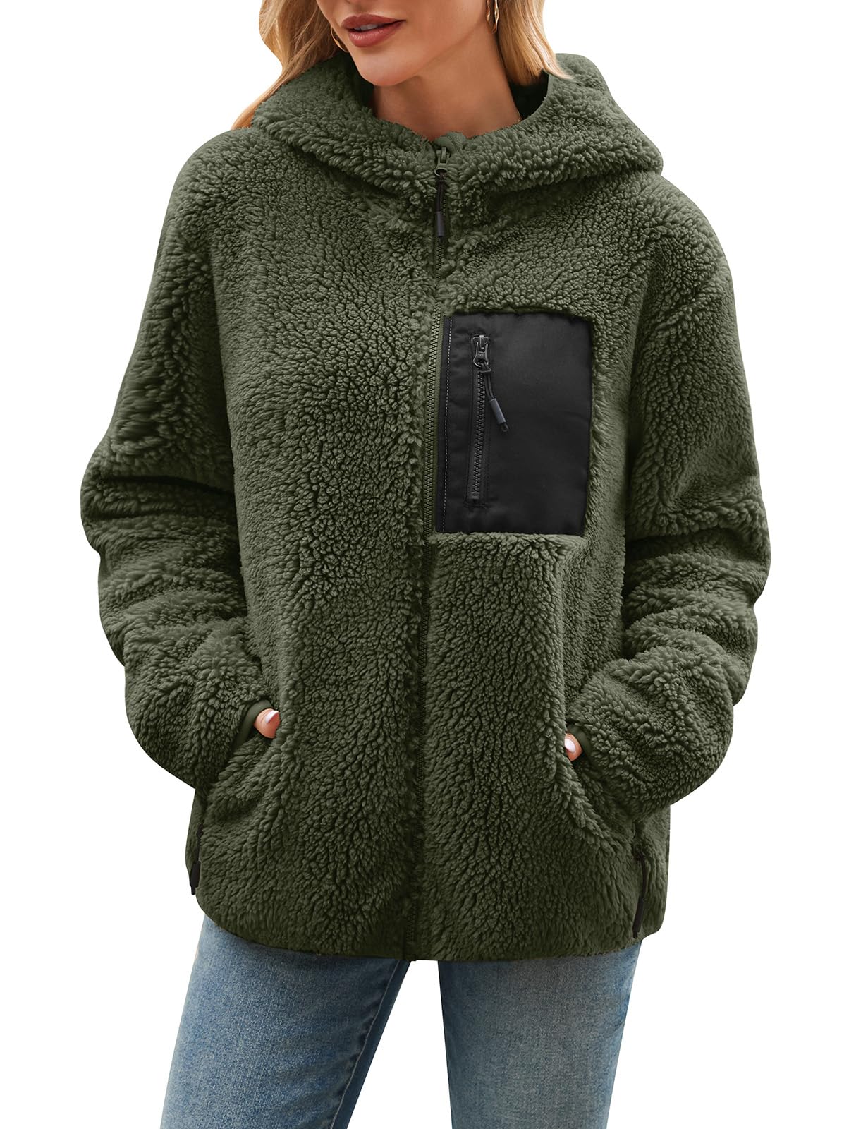 Fleece Jacket Women's Winter Teddy Jacket with Hood Teddy Fleece Hoodie Warm Autumn Jacket Winter Jacket Sherpa Women's Jackets Zip Hoodie Coat Outdoor Plush Jacket with Pockets