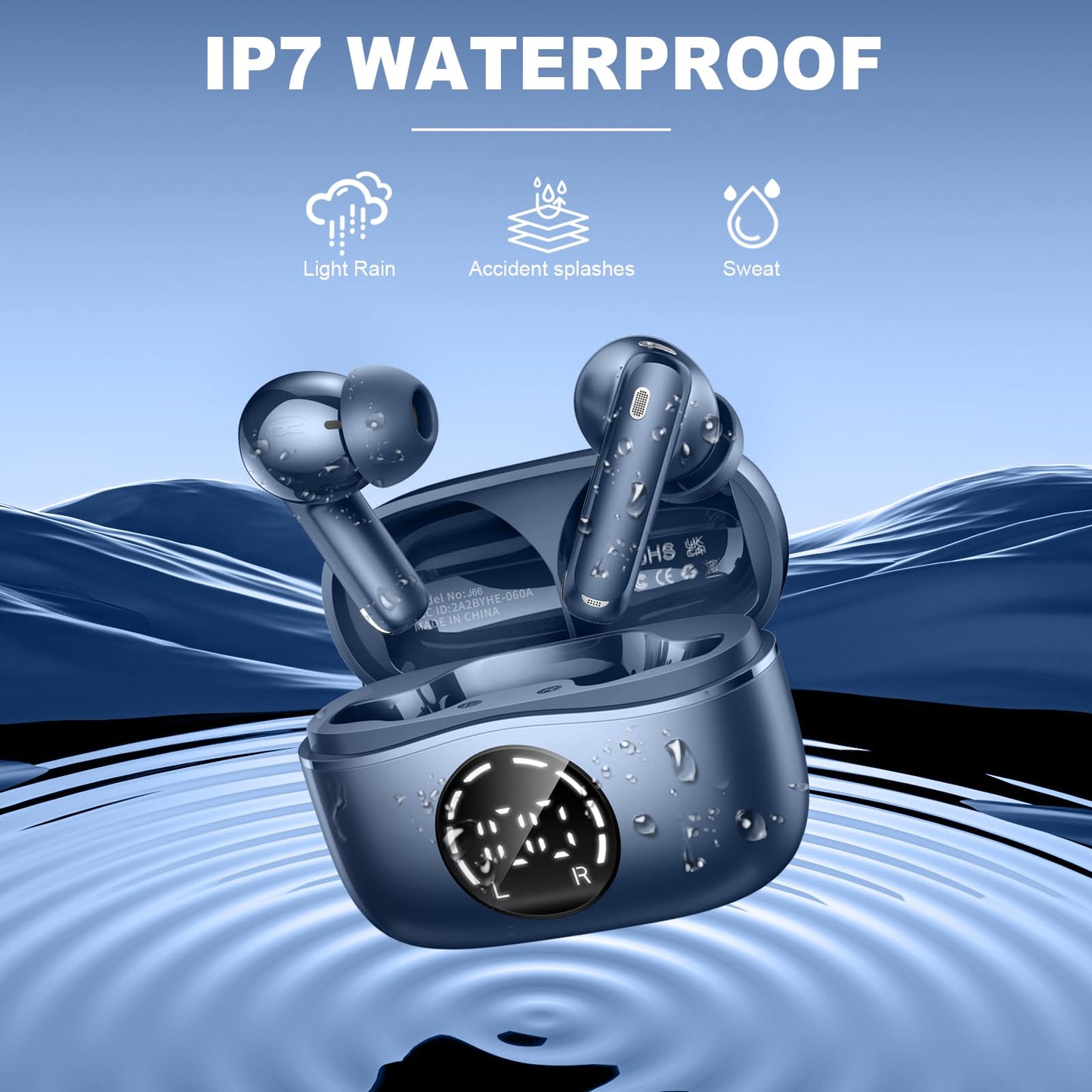 Bluetooth Kopfhörer, 2026 Kopfhörer Kabellos Bluetooth 5.4, 50 Std Spielzeit In Ear Kopfhörer HiFi Stereo mit 4 ENC Noise Cancelling Mics, IP7 Wasserdicht Kabellose Kopfhörer, Ohrhörer mit LED-Anzeige