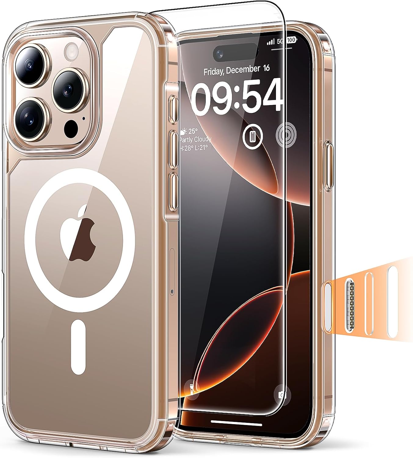 TAURI für iPhone 17 Hülle 6,3" mit Panzer Schutz Glas Folie, Kompatibel mit MagSafe, Schutz nach Militärstandard, [Anti-Vergilbung] Stoßfest Transparent Magnetisch Handyhülle - Durchsichtig