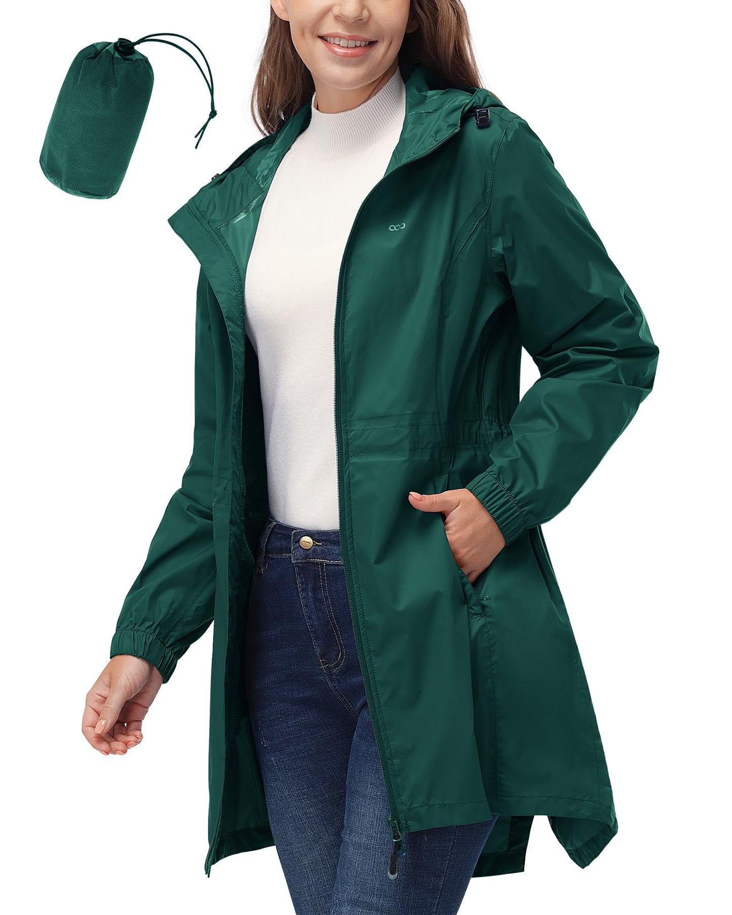 33,000ft Damen Dünne Wasserdichte Faltbar Regenmantel Regenjacke mit Kapuze, Leicht Atmungsaktive Travel Regenponcho, Lange Windbreaker Jacke für Frauen