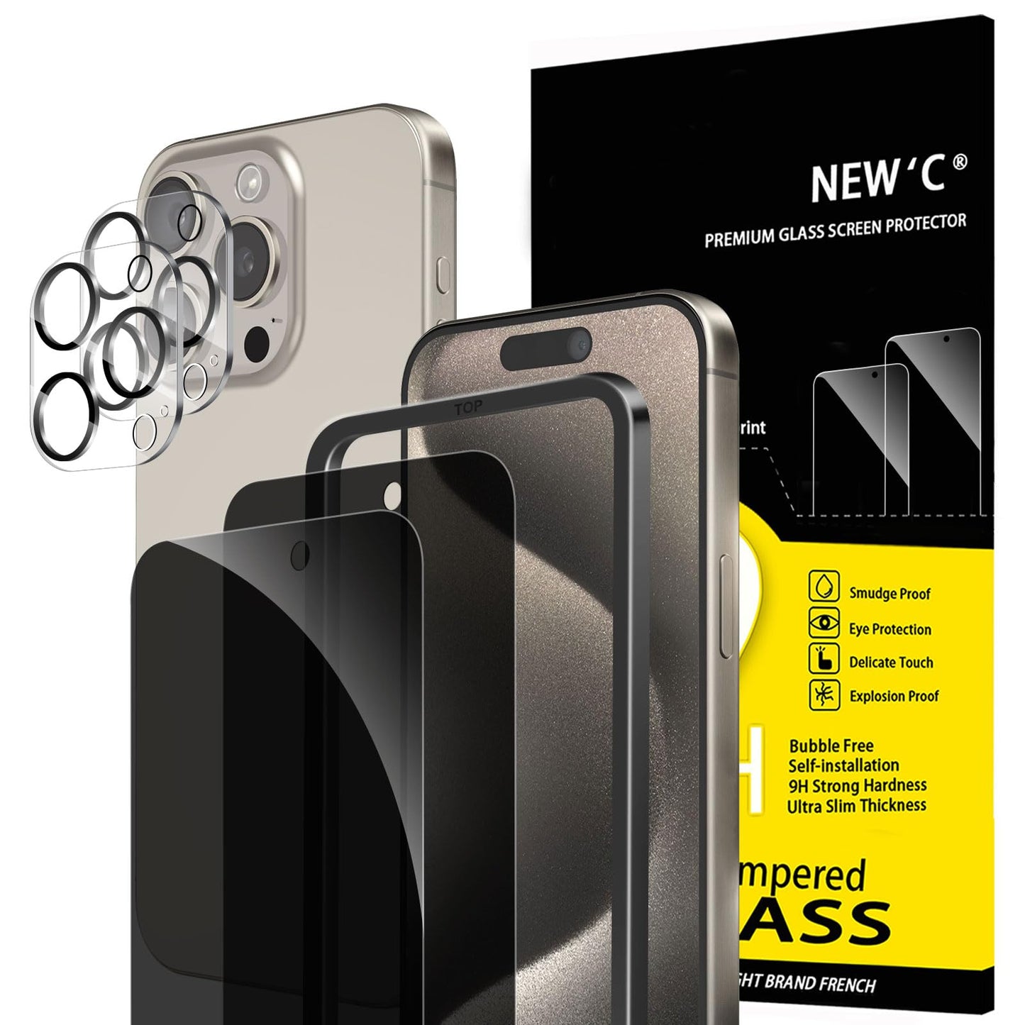 NEW'C für iPhone 16 für Panzerglas 6,1 Zoll (2 Stück) und 2 x Kamera Panzer Schutz für Kameraschutz (2 Stück) -Kratzfest -extrem widerstandsfähig -9H-Härteglas