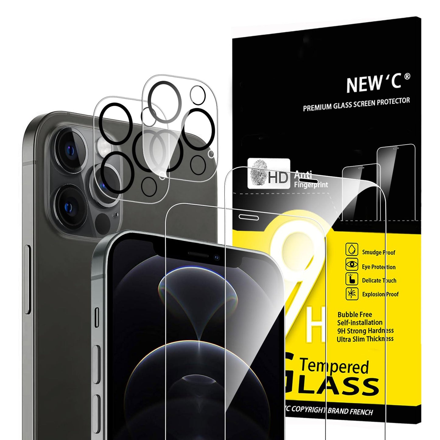 NEW'C für iPhone 16 für Panzerglas 6,1 Zoll (2 Stück) und 2 x Kamera Panzer Schutz für Kameraschutz (2 Stück) -Kratzfest -extrem widerstandsfähig -9H-Härteglas