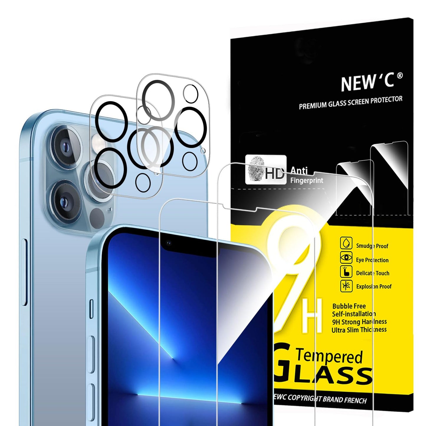 NEW'C für iPhone 16 für Panzerglas 6,1 Zoll (2 Stück) und 2 x Kamera Panzer Schutz für Kameraschutz (2 Stück) -Kratzfest -extrem widerstandsfähig -9H-Härteglas
