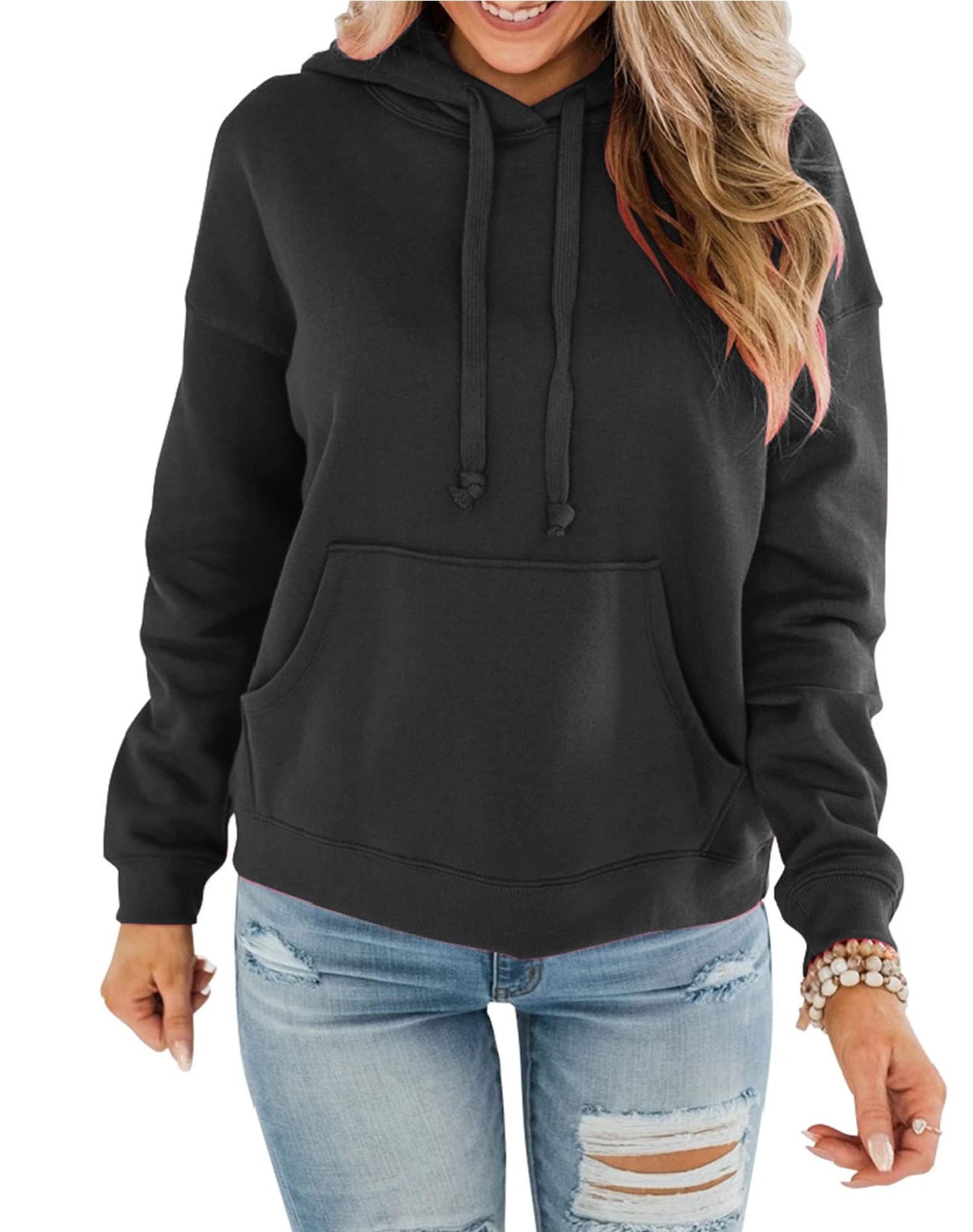 Hoodie Damen Kapuzenpullover Baumwolle Pullover Herbst Langarm Sweatshirt Casual Hoody mit Kapuze Leichter Pulli Oberteile