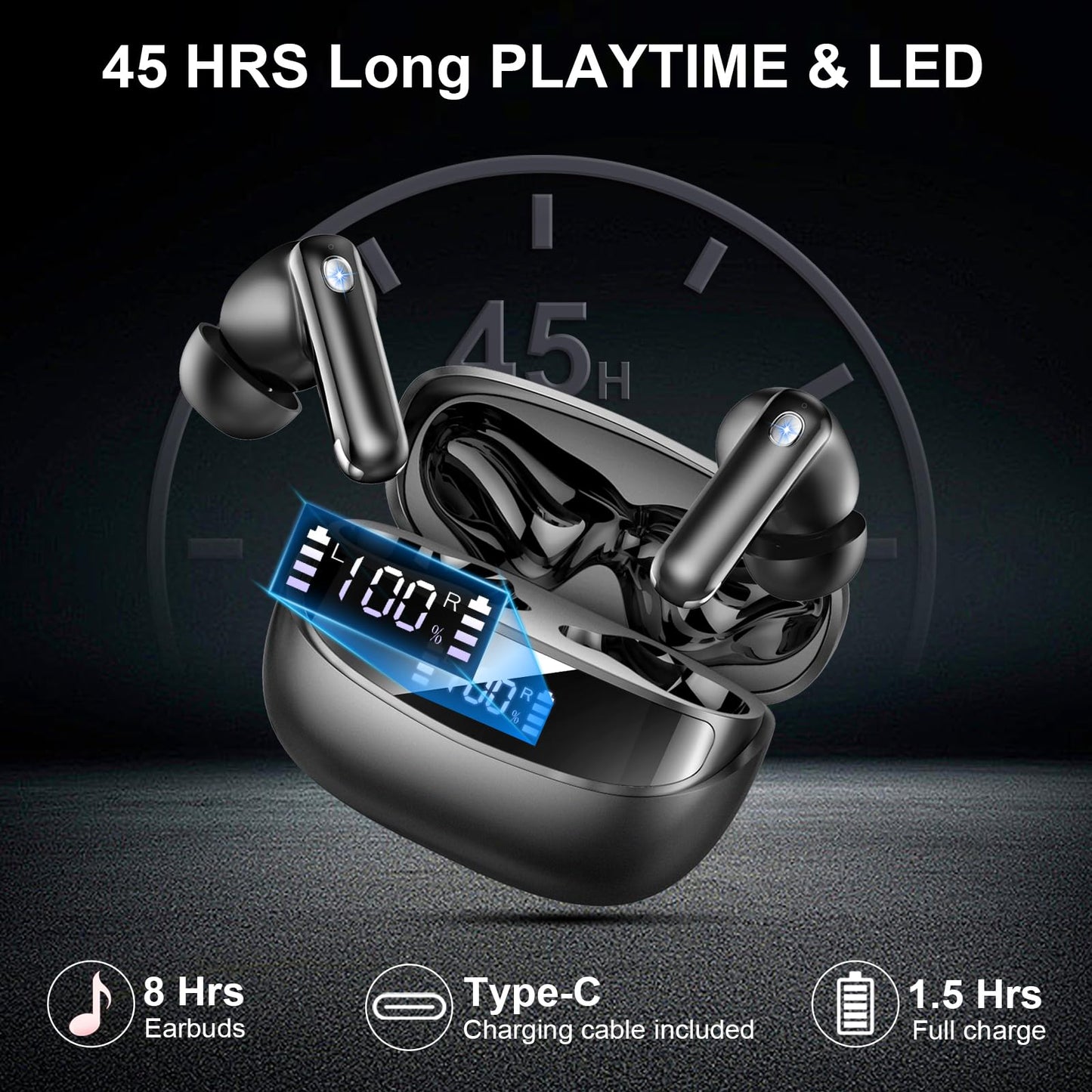 Bluetooth Kopfhörer, 2026 Kopfhörer Kabellos Bluetooth 5.4, 50 Std Spielzeit In Ear Kopfhörer HiFi Stereo mit 4 ENC Noise Cancelling Mics, IP7 Wasserdicht Kabellose Kopfhörer, Ohrhörer mit LED-Anzeige