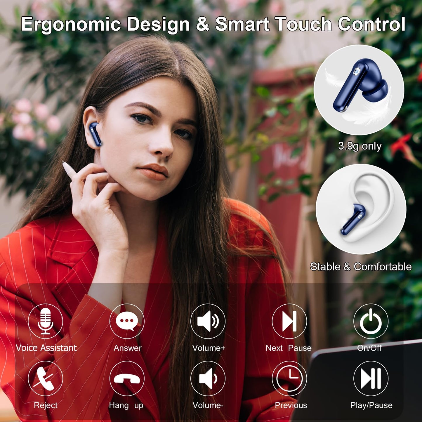 Bluetooth Kopfhörer, 2026 Kopfhörer Kabellos Bluetooth 5.4, 50 Std Spielzeit In Ear Kopfhörer HiFi Stereo mit 4 ENC Noise Cancelling Mics, IP7 Wasserdicht Kabellose Kopfhörer, Ohrhörer mit LED-Anzeige