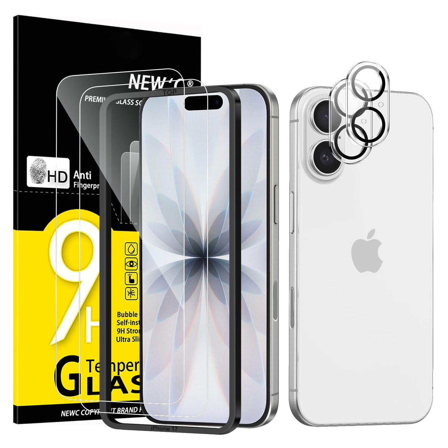 NEW'C für iPhone 16 für Panzerglas 6,1 Zoll (2 Stück) und 2 x Kamera Panzer Schutz für Kameraschutz (2 Stück) -Kratzfest -extrem widerstandsfähig -9H-Härteglas