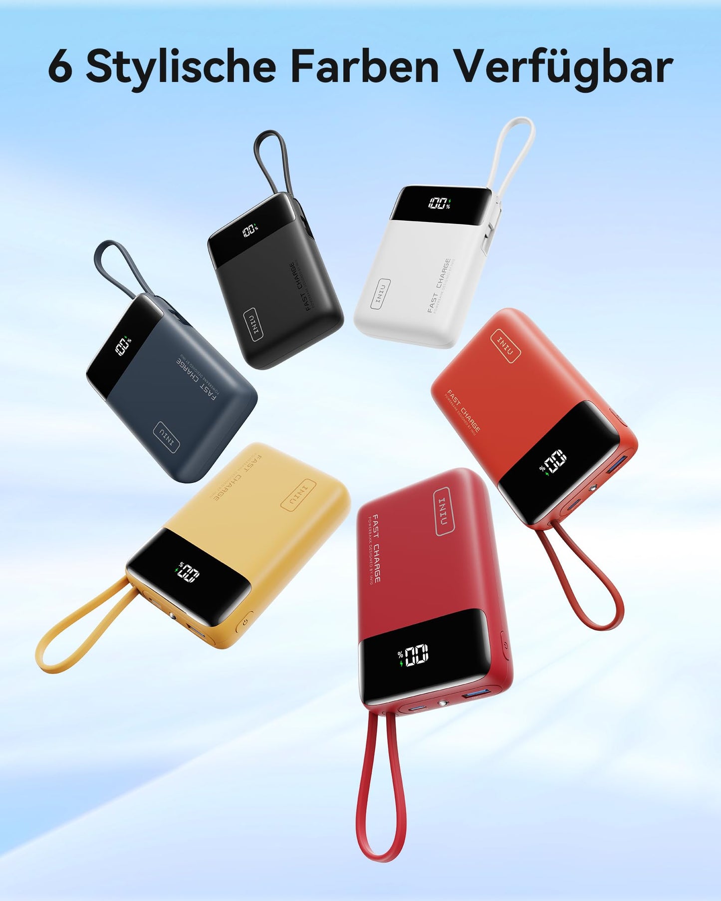 INIU 45W Power Bank, Ultra Klein 20000mAh Powerbank iPhone mit Integriertem USB-C Kabel, Schnellladen Externe Handyakkus Mini, Klein Aber Stark für iPhone 17 16 15 Pro, Samsung S22, Xiaomi, iPad etc