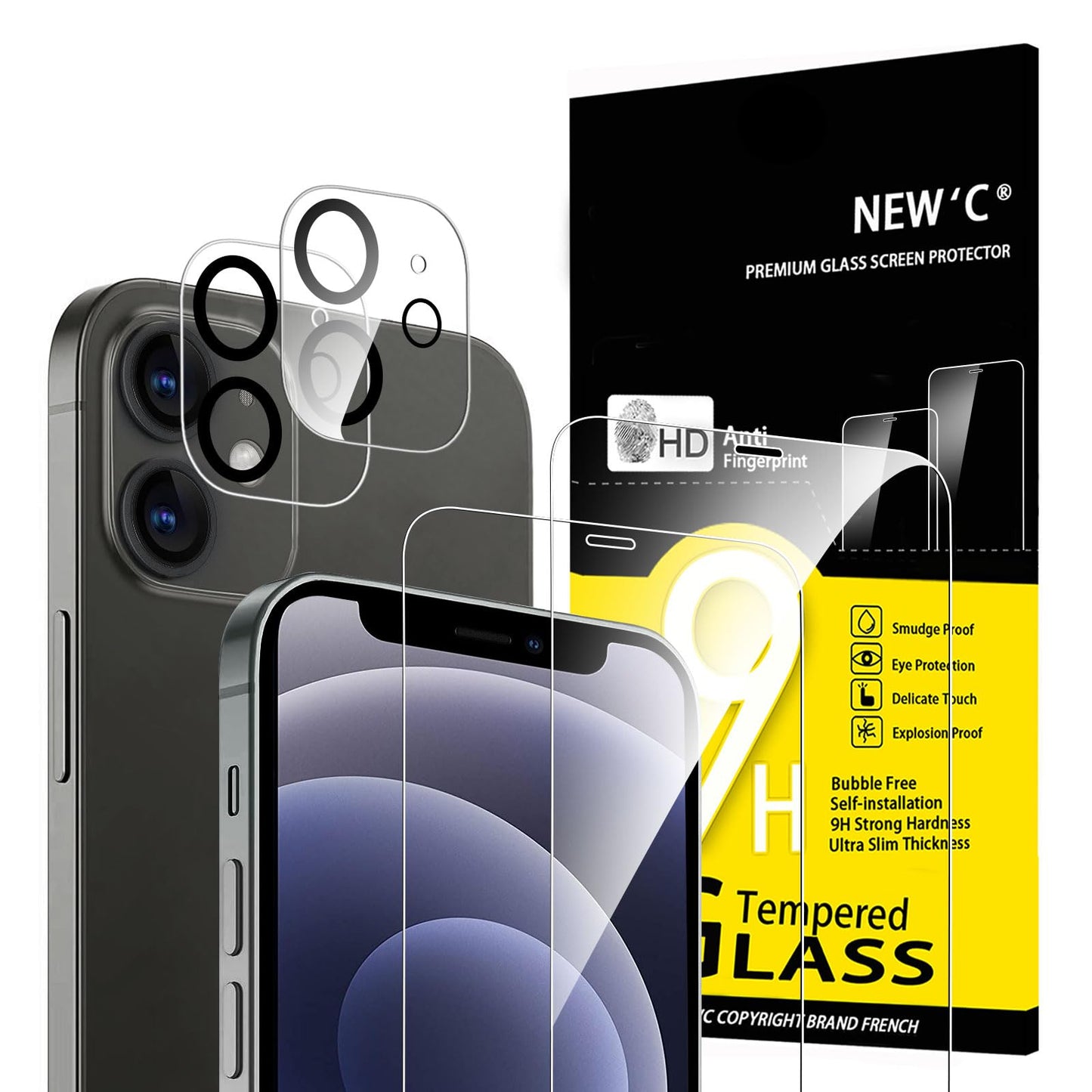 NEW'C für iPhone 16 für Panzerglas 6,1 Zoll (2 Stück) und 2 x Kamera Panzer Schutz für Kameraschutz (2 Stück) -Kratzfest -extrem widerstandsfähig -9H-Härteglas