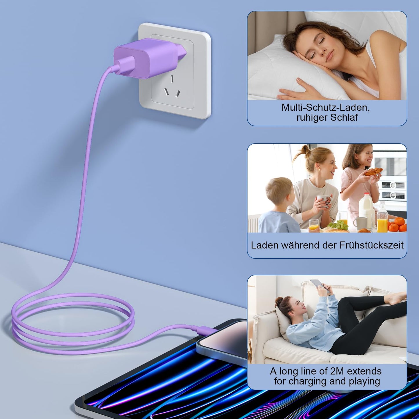 iPhone Ladekabel, [MFi-Zertifiziert] 2er Pack 25W iPhone Ladegerät Apple Ladekabel 2M, USBC Schnellladegerät mit USB C auf Lightning Kabel für i Phone 14 13 12 11 Pro Max XS XR X 8 7 6 Plus 5 iPad