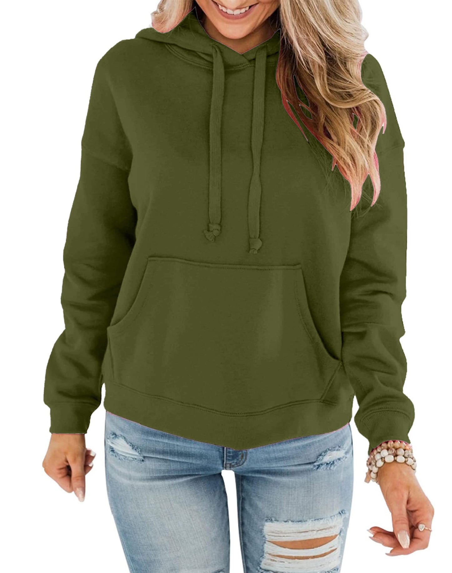 Hoodie Damen Kapuzenpullover Baumwolle Pullover Herbst Langarm Sweatshirt Casual Hoody mit Kapuze Leichter Pulli Oberteile