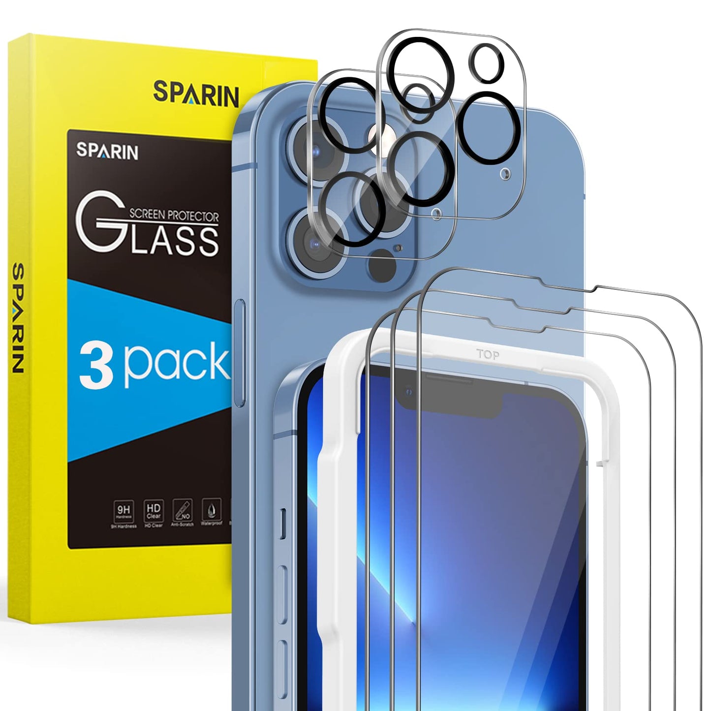 SPARIN für iPhone 17 Pro 6.3 Zoll 2025 Panzer Schutz Glas, 3 Stück Schutzfolie und 3 Stück Kameraschutz mit Montage Rahmen, 9H Härte, Anti-Bläschen,HD-Klar