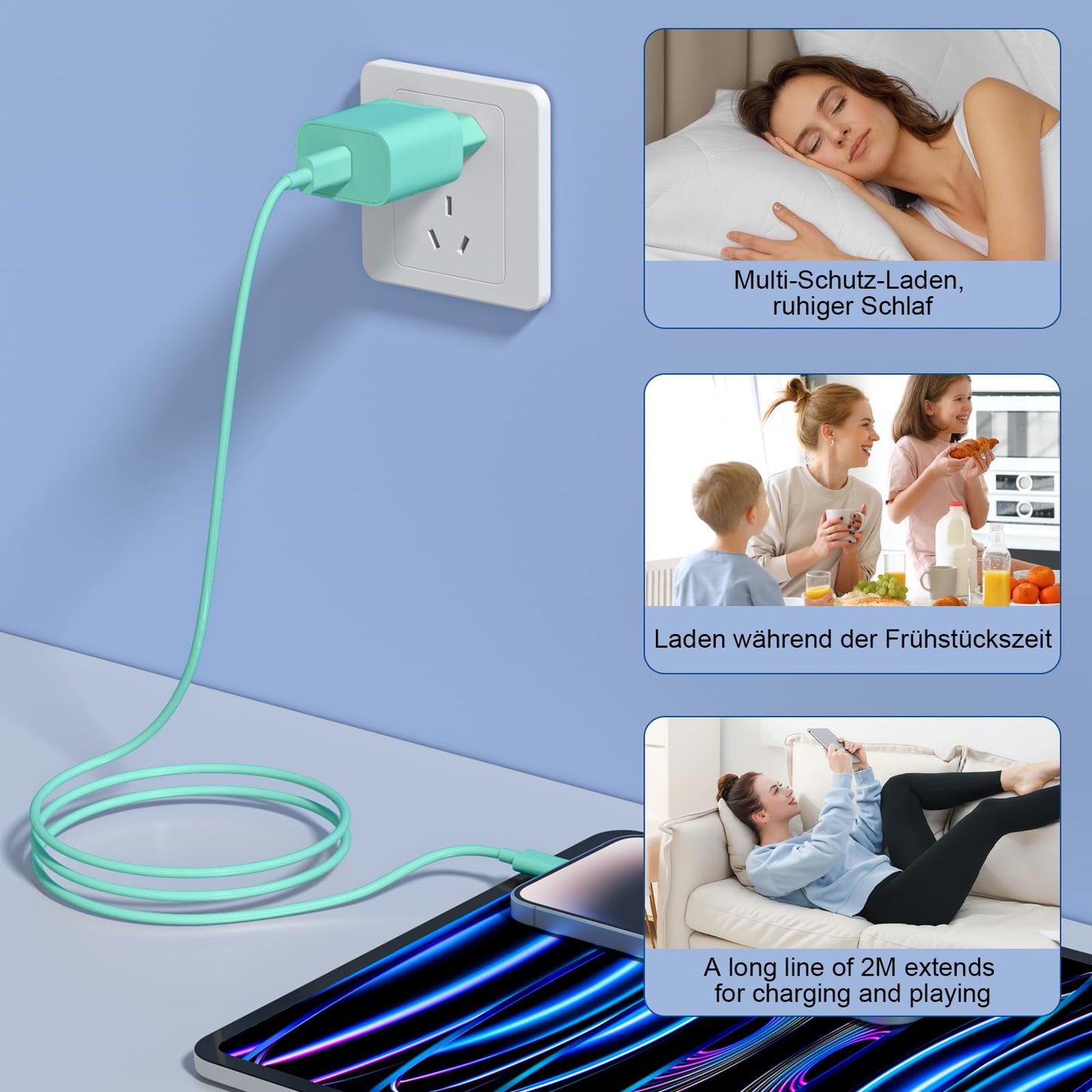 iPhone Ladekabel, [MFi-Zertifiziert] 2er Pack 25W iPhone Ladegerät Apple Ladekabel 2M, USBC Schnellladegerät mit USB C auf Lightning Kabel für i Phone 14 13 12 11 Pro Max XS XR X 8 7 6 Plus 5 iPad