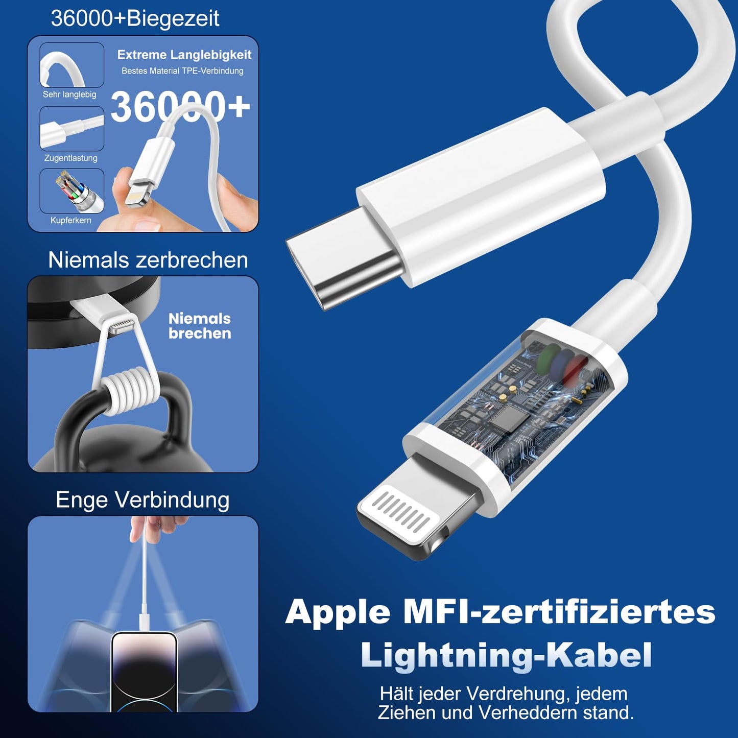 iPhone Ladekabel, [MFi-Zertifiziert] 2er Pack 25W iPhone Ladegerät Apple Ladekabel 2M, USBC Schnellladegerät mit USB C auf Lightning Kabel für i Phone 14 13 12 11 Pro Max XS XR X 8 7 6 Plus 5 iPad