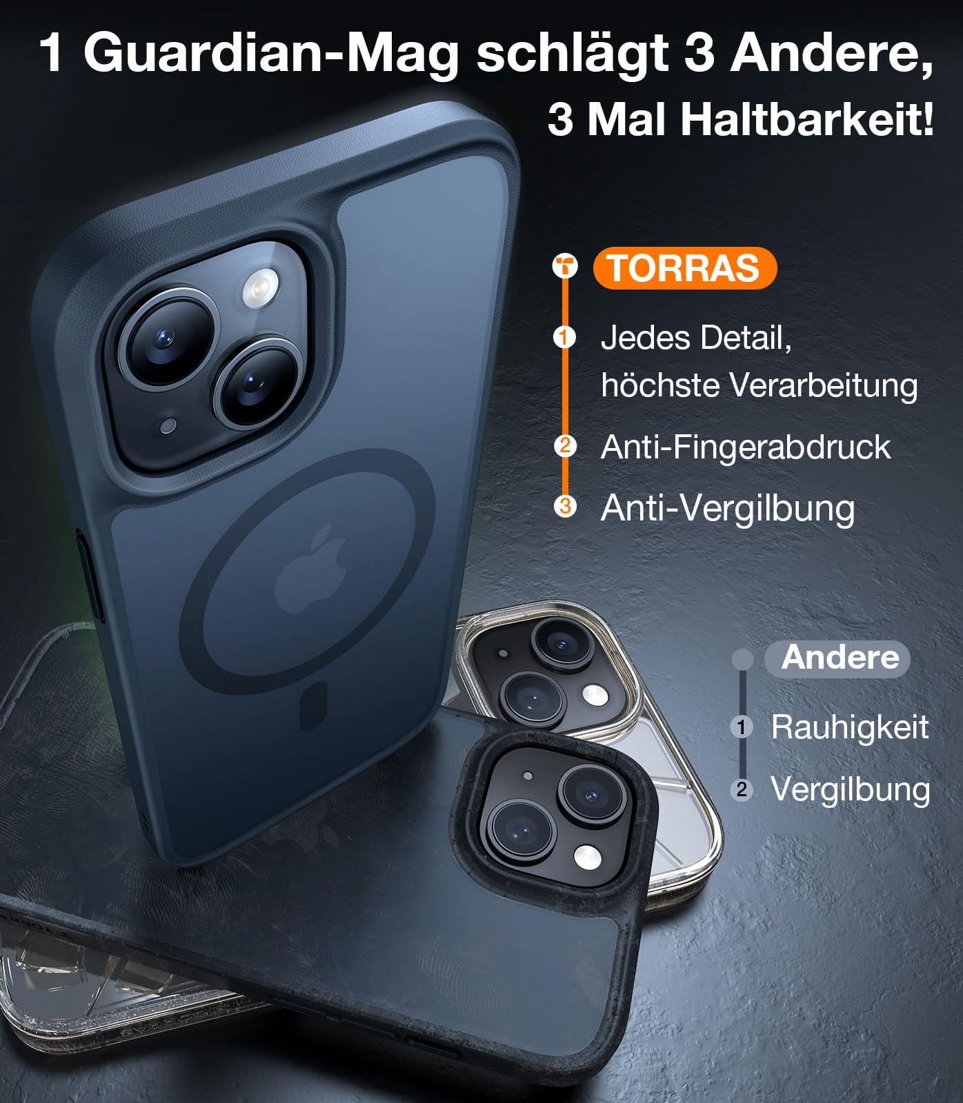 TORRAS Guardian-Mag für iPhone 17 Pro Hülle für MagSafe (Zertifizierte Militärschutz und Magnetkraft) Handyhülle iPhone 17 Pro Case Extrem Haltbarkeit Hülle Stoßfest Kratzfest Cover, Matt Blau