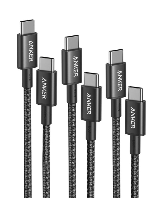 Anker Nylon USB-C to USB-C Charging Cable 2.0, 100W Type-C Charging Cable, 3m Long, Fast Charging for iPad Mini 6. Gen, MacBook Pro 2020, iPad Pro 2020, iPad Air 4, Galaxy S20 Plus S9, Pixel, Switch