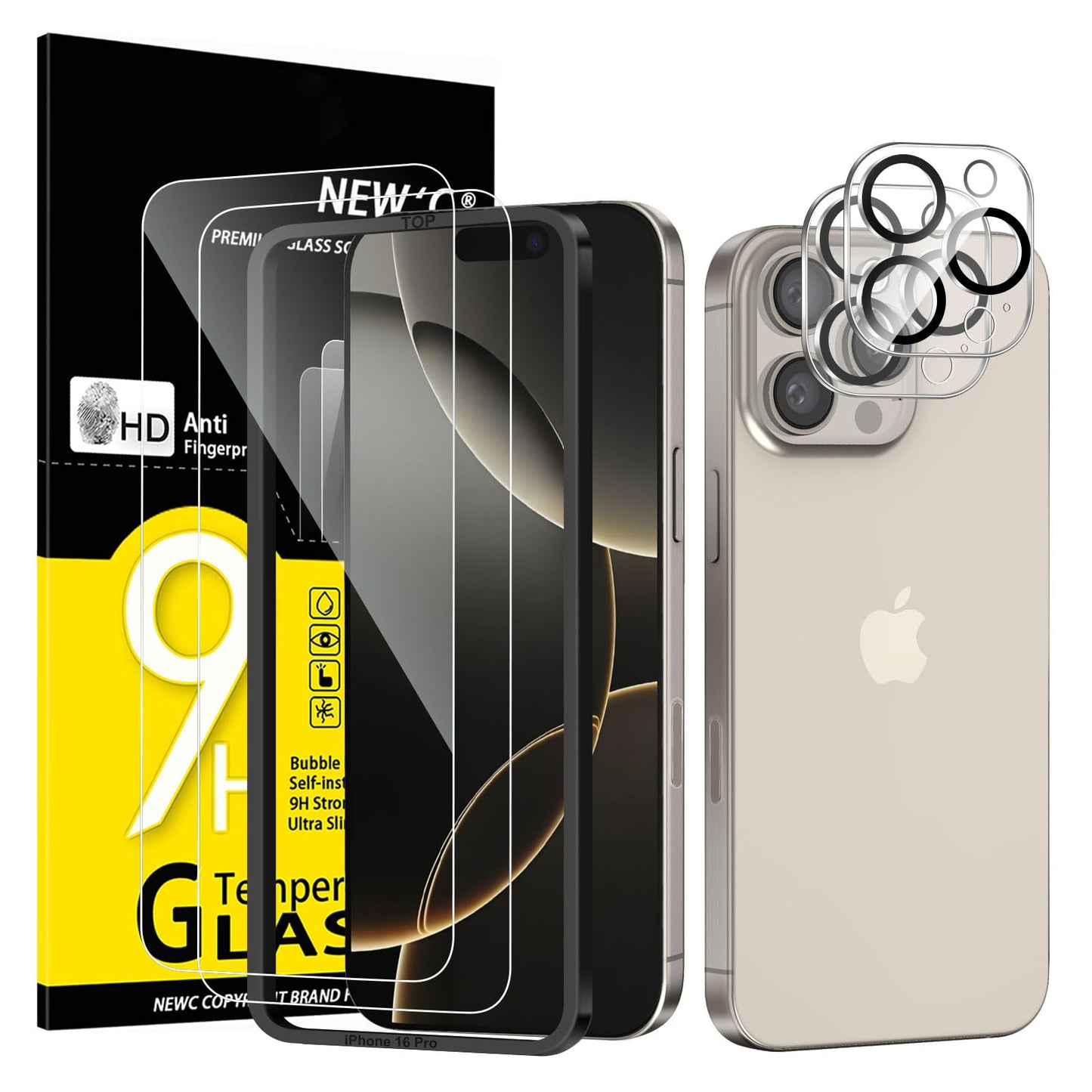 NEW'C für iPhone 16 für Panzerglas 6,1 Zoll (2 Stück) und 2 x Kamera Panzer Schutz für Kameraschutz (2 Stück) -Kratzfest -extrem widerstandsfähig -9H-Härteglas