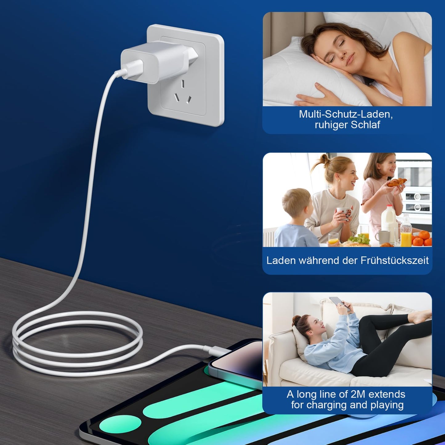iPhone Ladekabel, [MFi-Zertifiziert] 2er Pack 25W iPhone Ladegerät Apple Ladekabel 2M, USBC Schnellladegerät mit USB C auf Lightning Kabel für i Phone 14 13 12 11 Pro Max XS XR X 8 7 6 Plus 5 iPad