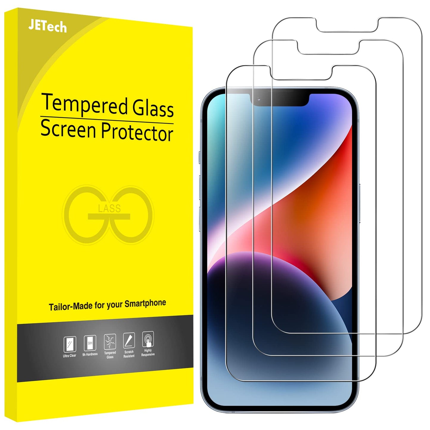 JETech Screen Protector for iPhone 12/12 Pro 6.1 Inch, Tempered Glass Screen Protector, Pack of 3