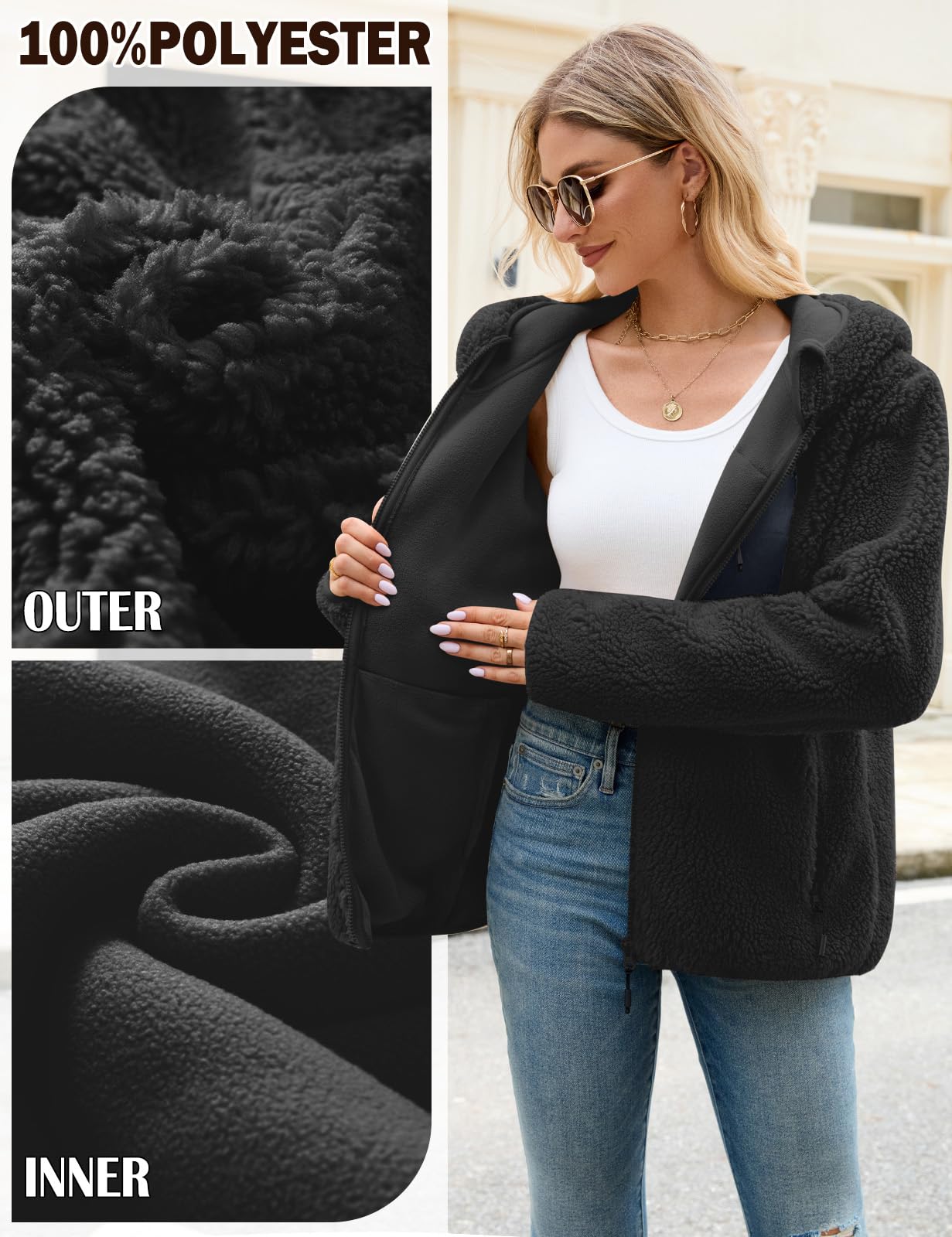 Fleece Jacket Women's Winter Teddy Jacket with Hood Teddy Fleece Hoodie Warm Autumn Jacket Winter Jacket Sherpa Women's Jackets Zip Hoodie Coat Outdoor Plush Jacket with Pockets