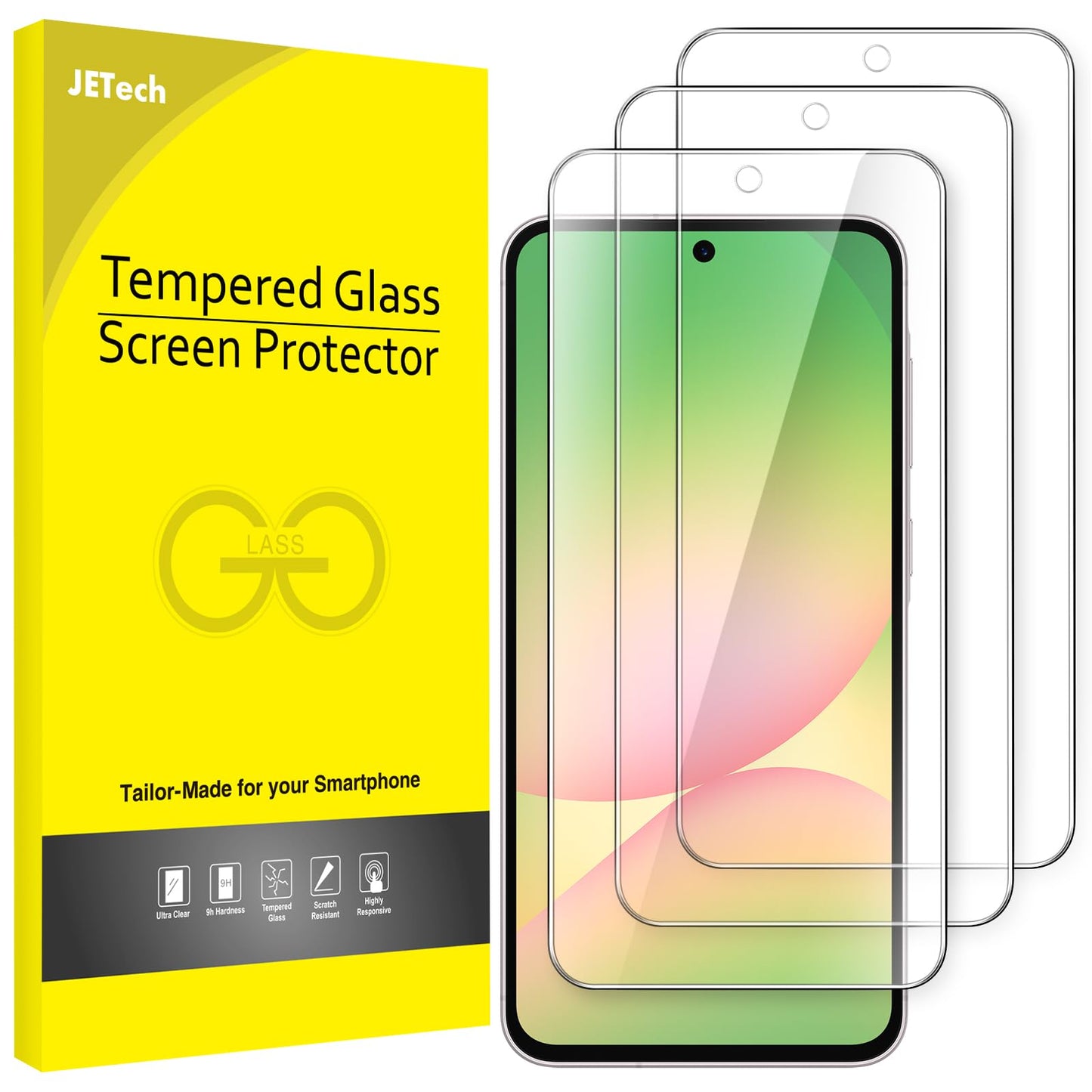 JETech Schutzfolie für Samsung Galaxy A54 5G 6,4 Zoll, 9H Panzer Schutz Glas Folie Displayschutz, Kratzfest, HD Klar, 3 Stück